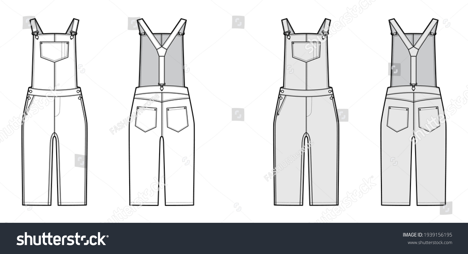 Dungarees Denim Overall Jumpsuit Technical Fashion Stock Vector ...