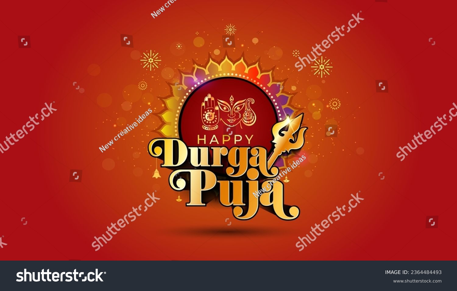 SVG of Durga Puja. Indian hindu navratri Traditional Festival Vector illustration. 3D text Happy Durga puja with golden floral on red festive background. svg