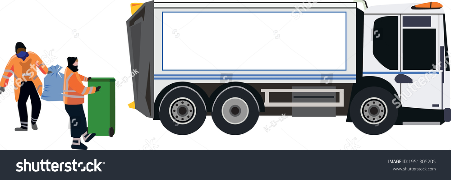 SVG of Dustcart with operatives collecting bin bags and wheelie bins svg