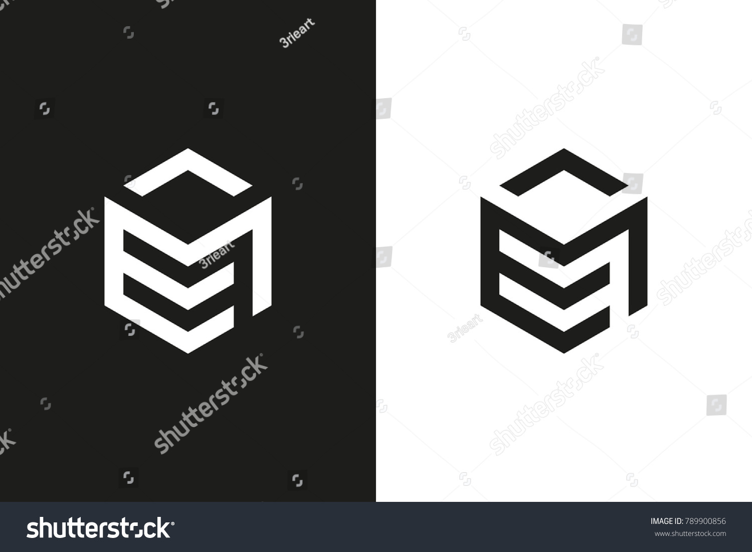 E M Letter Logo Cube Hexagon Stock Vector (Royalty Free) 789900856