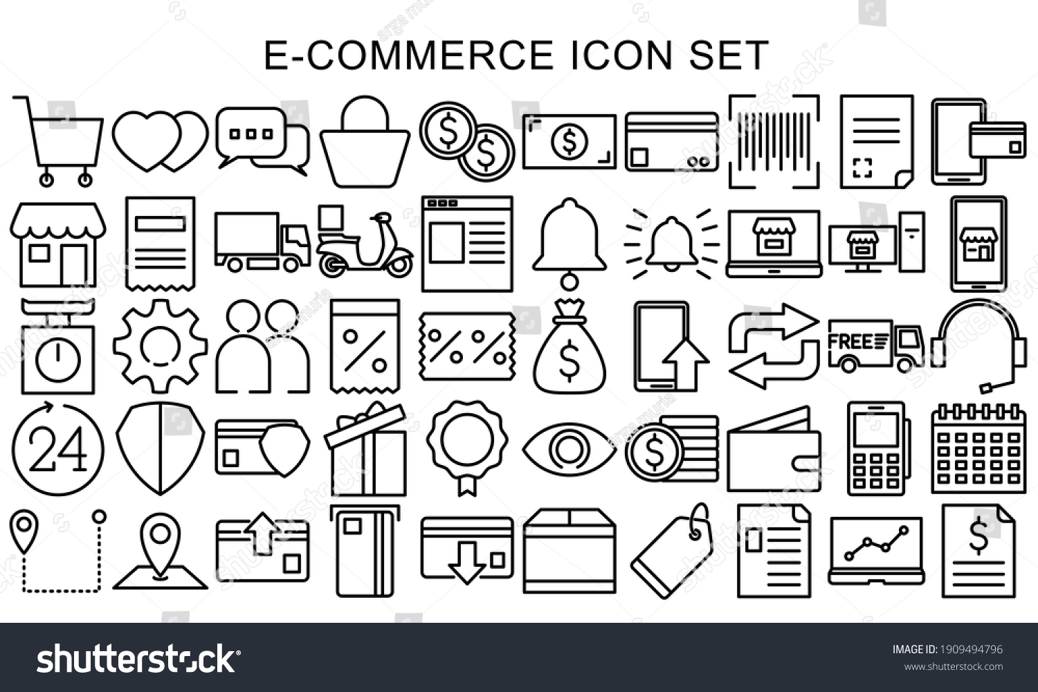 SVG of E-commerce business and Online shopping icons collection set, Symbol black outline design for application and websites on white background, Vector illustration EPS 10 ready convert to SVG svg