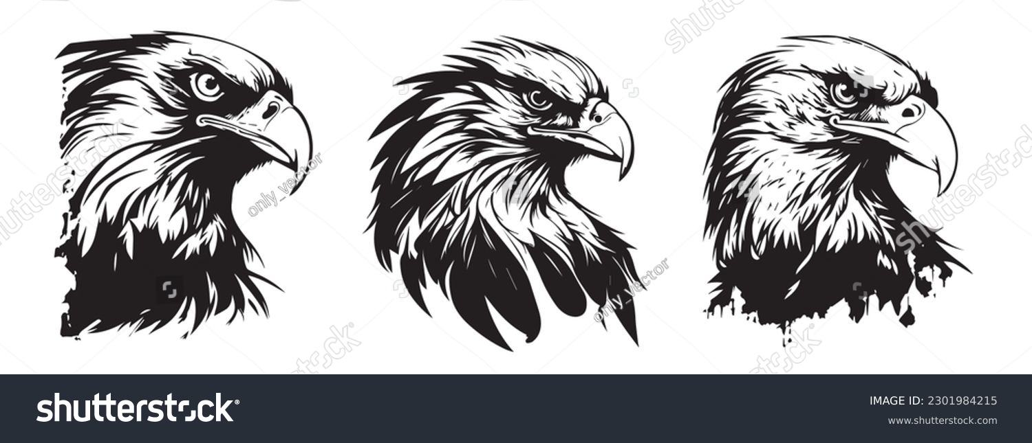 SVG of Eagle heads black and white vector. Silhouette svg shapes of eagle illustration. svg