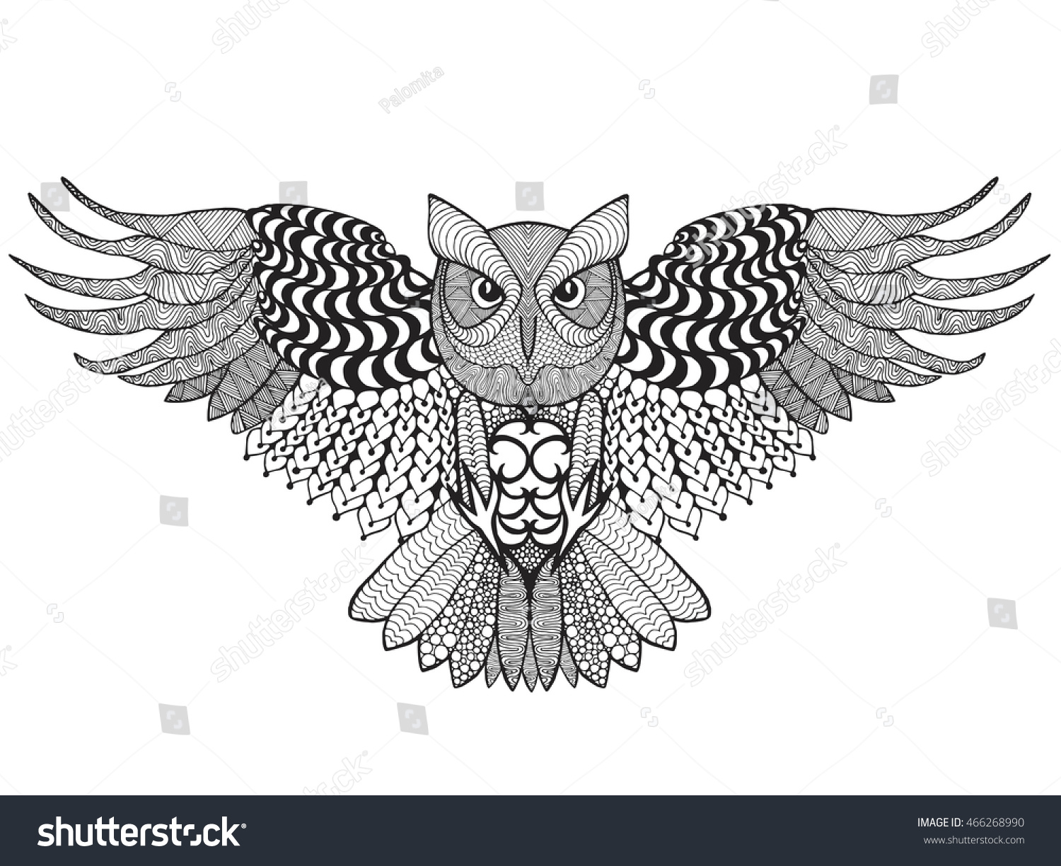 Eagle Owl Adult Antistress Coloring Page Stock Vector 466268990