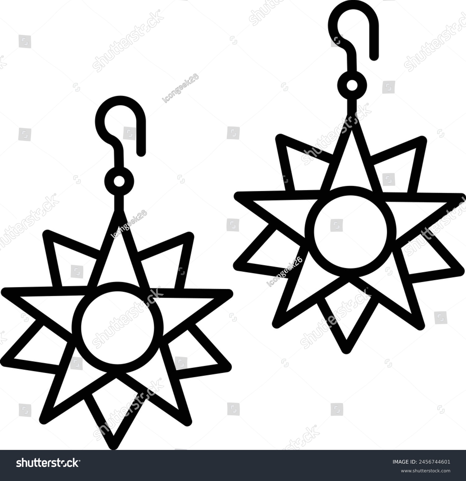 black star earrings, simple line art clip art preview