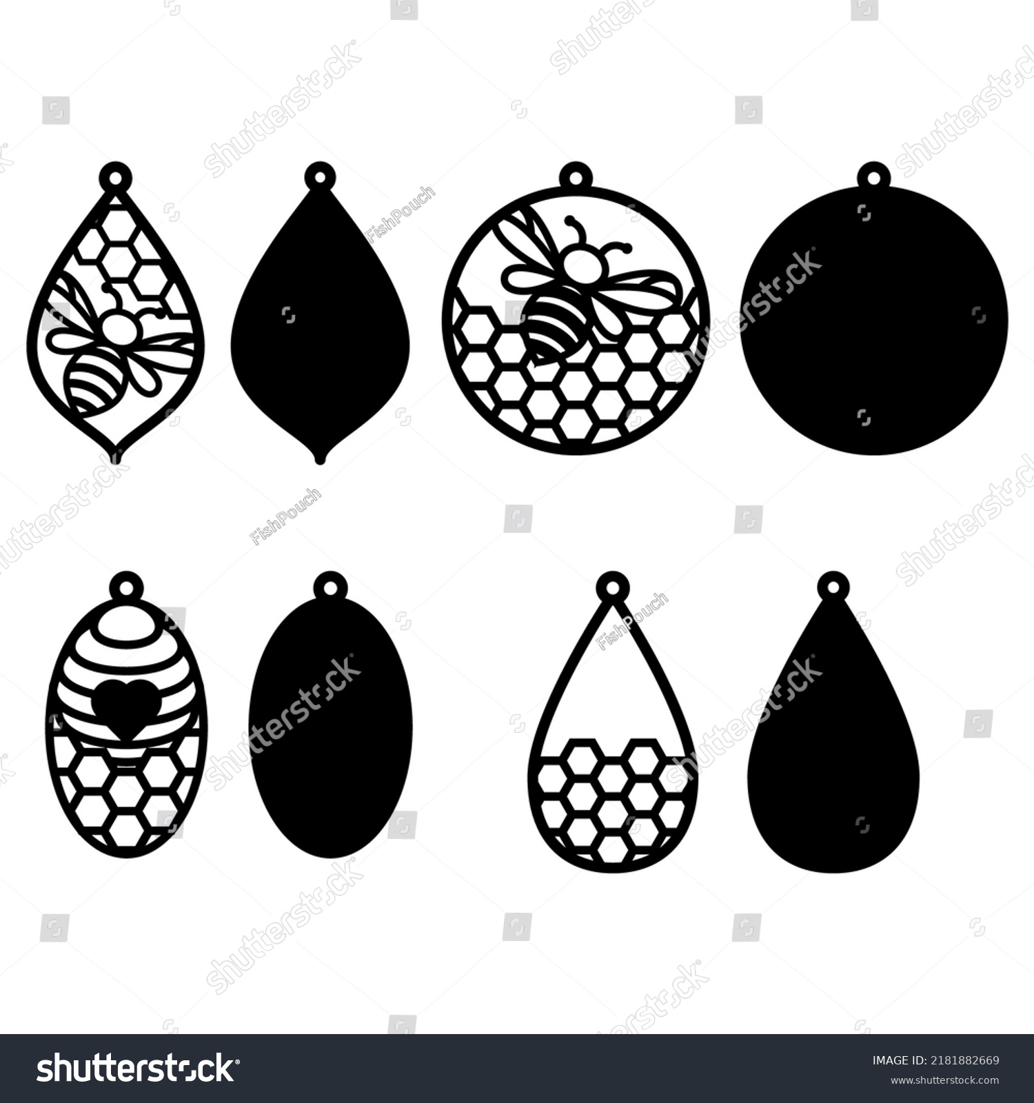 SVG of Earrings cutting bee template set of acrylic and wooden jewelry. Templates for laser cutting machines svg