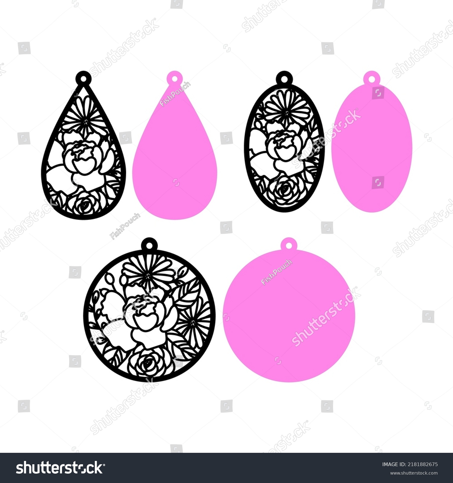 SVG of Earrings cutting template set of acrylic and wooden floral jewelry. Templates for laser cutting machines svg