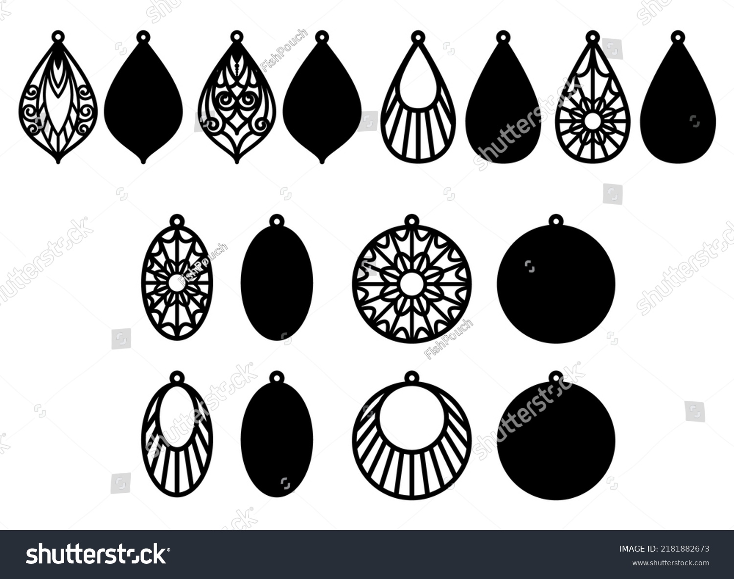 SVG of Earrings cutting template set of acrylic and wooden jewelry. Templates for laser cutting machines svg
