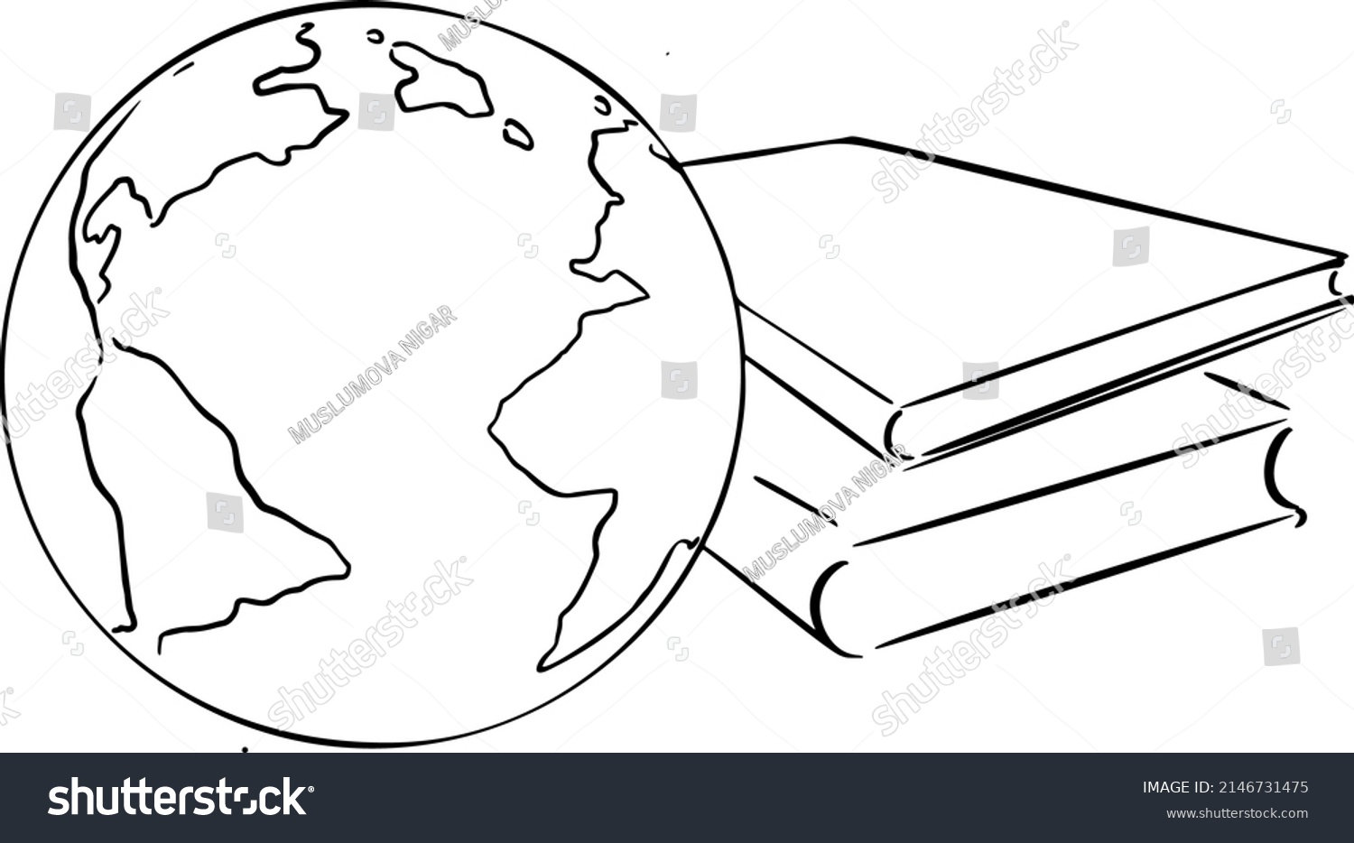 Earth Books Hand Draw Black Vector Stock Vector Royalty Free