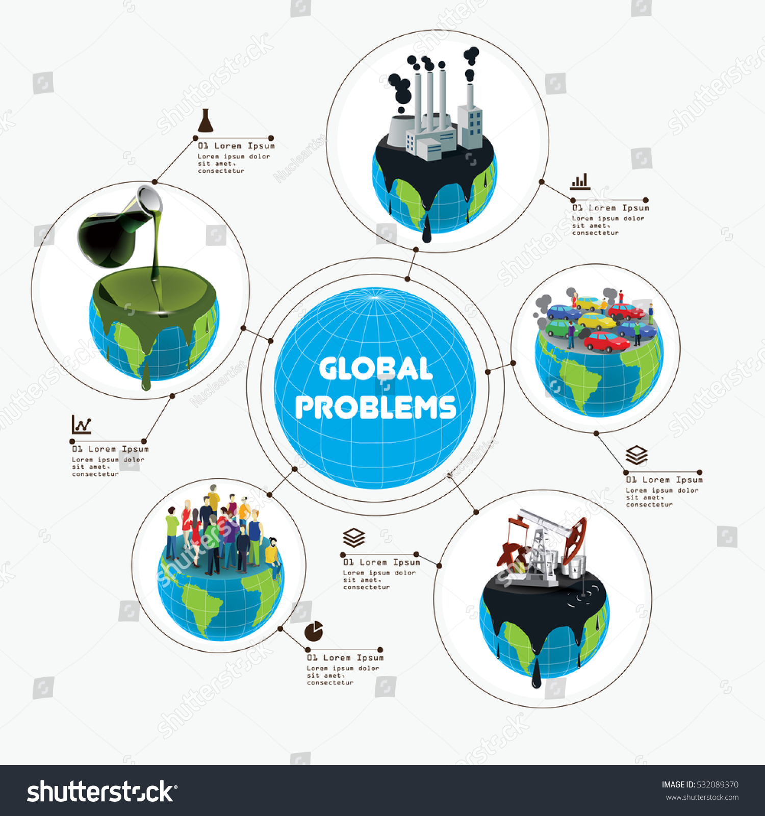 Problemas globais da Terra ilustração infográfica. vetor stock (livre