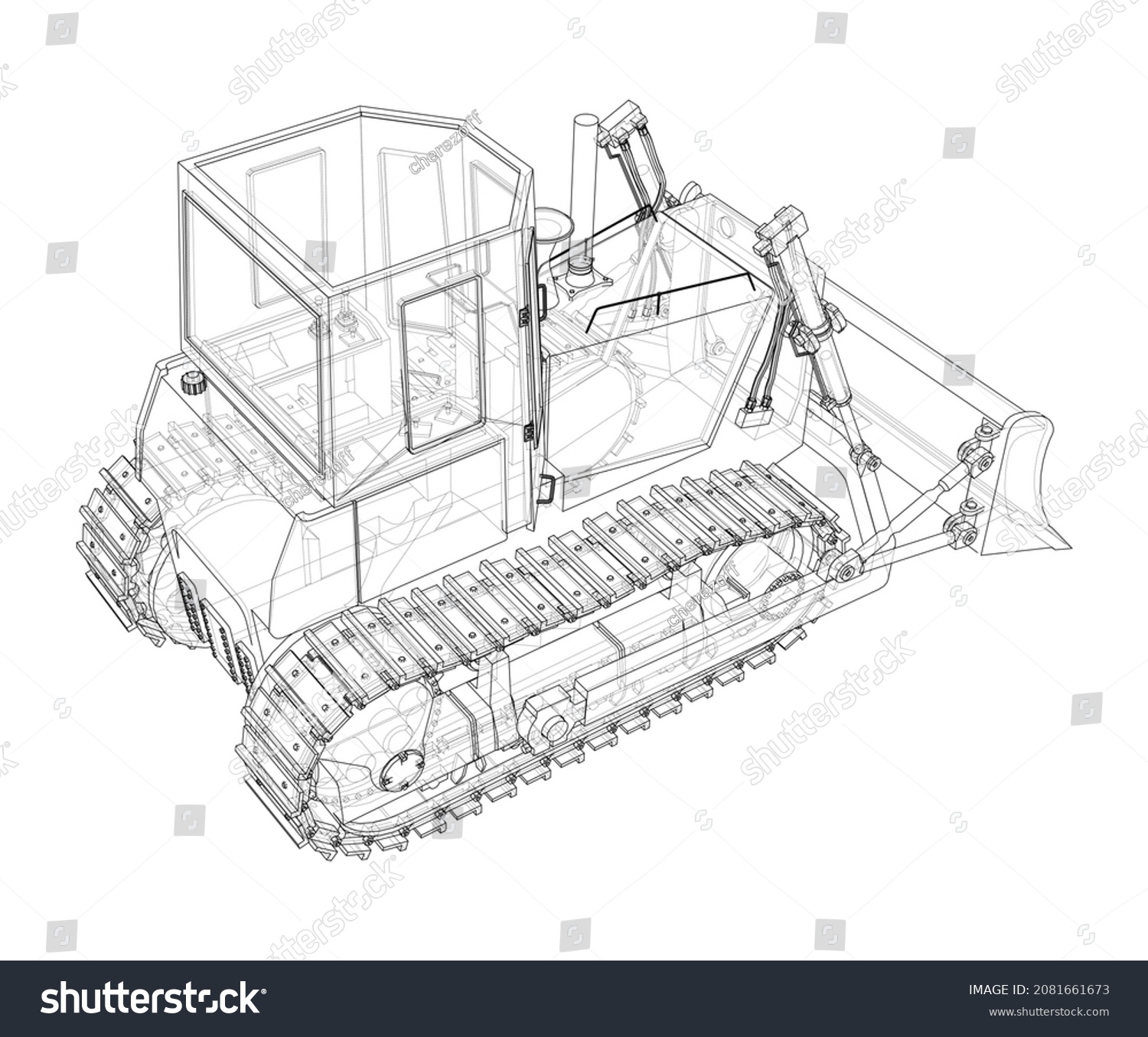 recommend clip art: Earth mover, bulldozer. Vector rendering of 3d. Wire-frame style. The layers of visible and invisible lines are separated