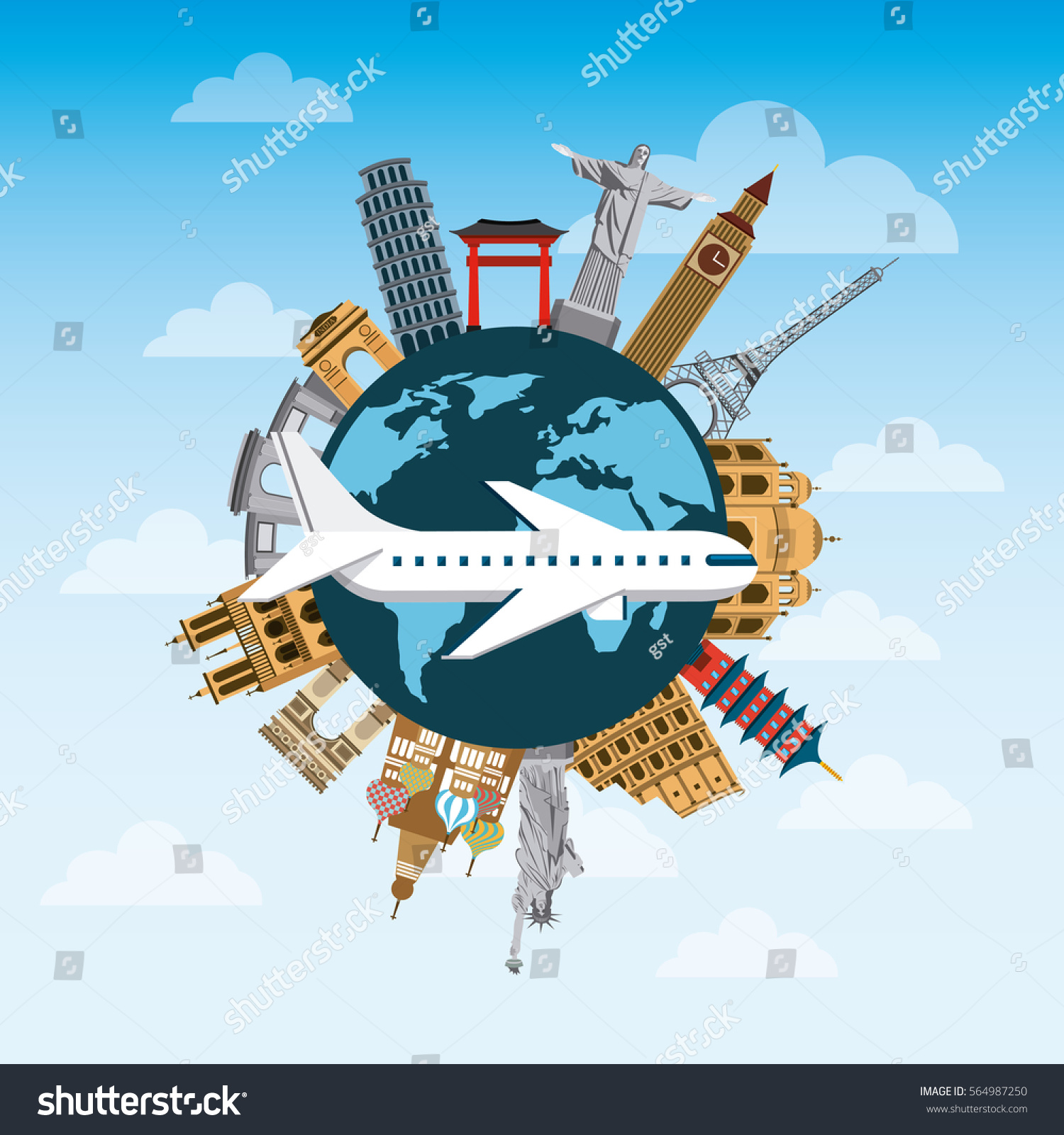 Earth Planet Iconic Monuments World Around Stock Vector (Royalty Free ...