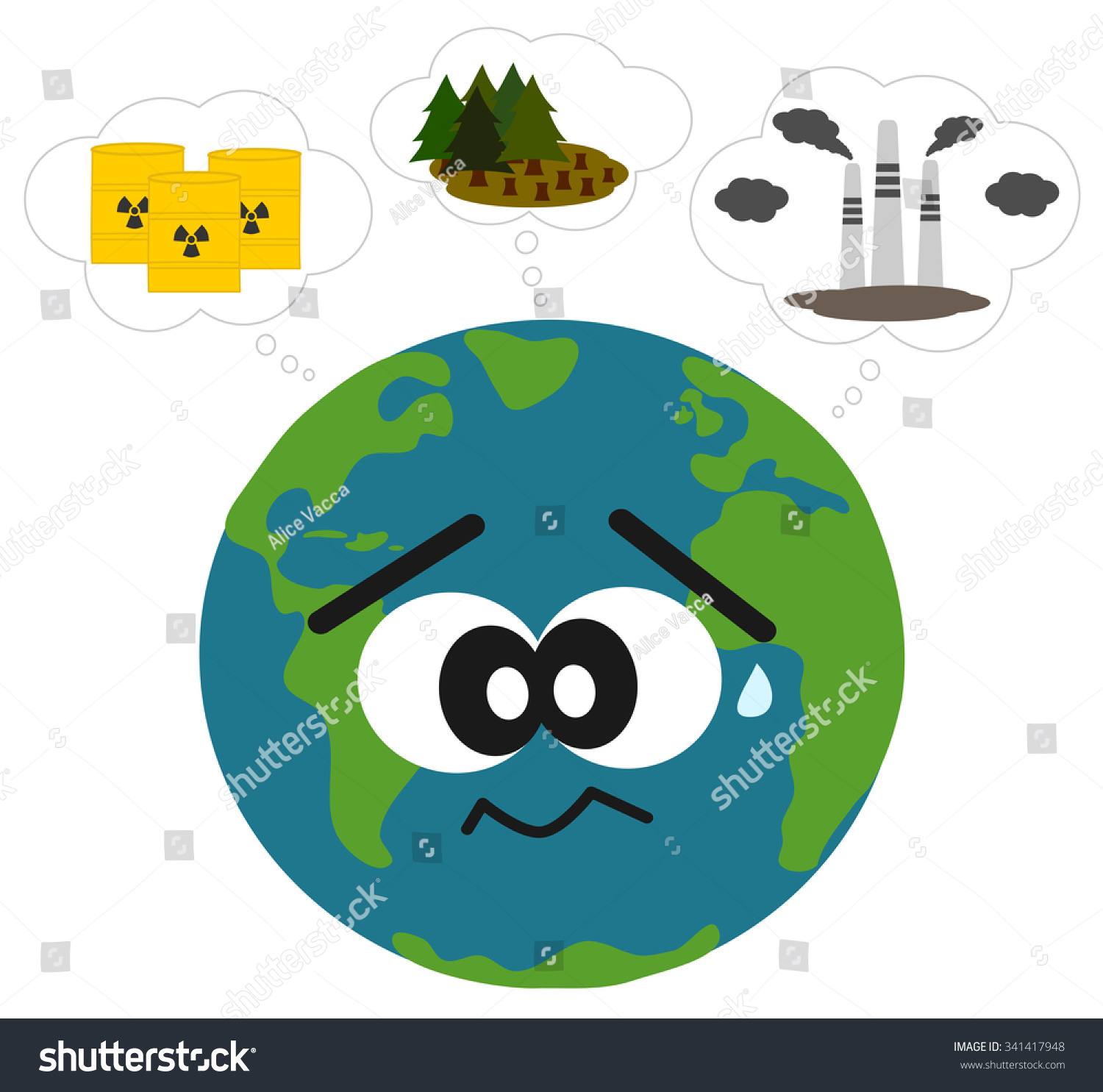 Earth Worried About Pollution Deforestation Vector Stock Vector ...