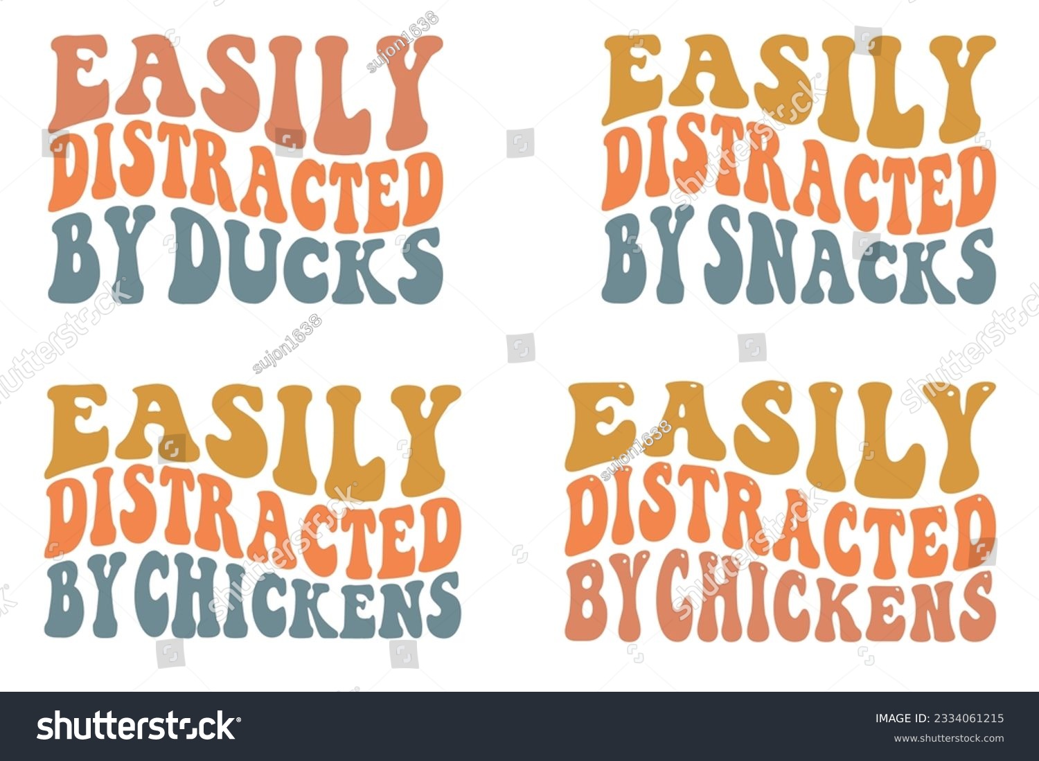 SVG of Easily Distracted by Ducks, Easily Distracted by snacks, Easily Distracted by chickens retro wavy SVG bundle T-shirt svg
