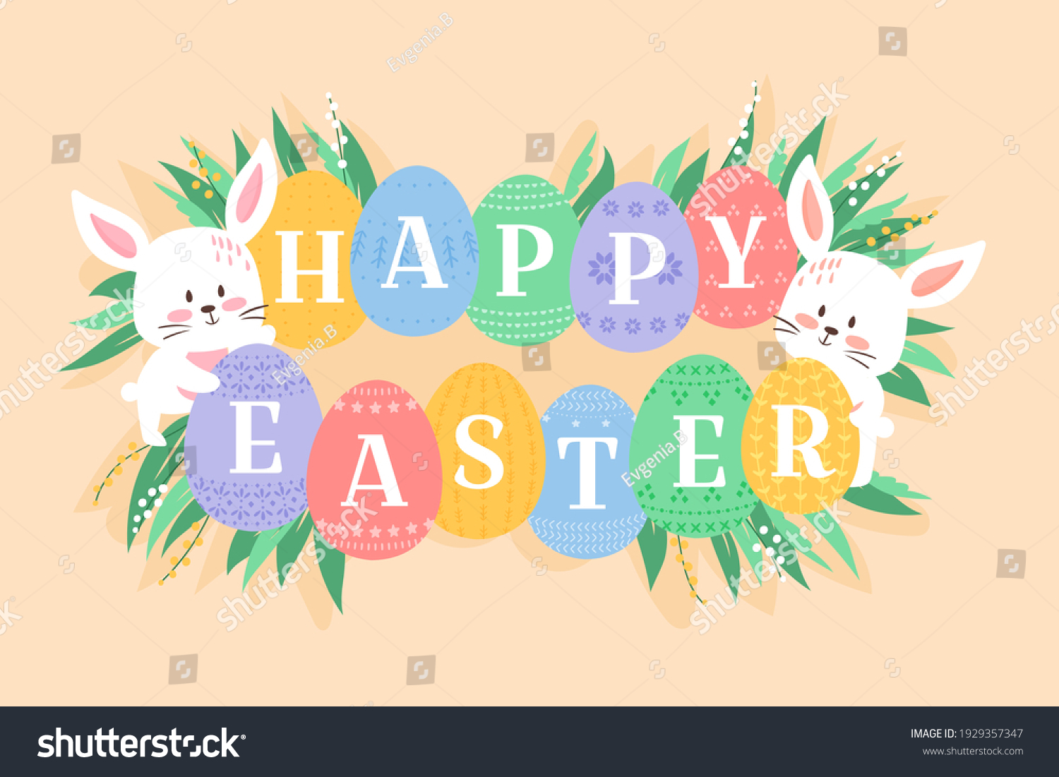 Easter Background Vector Illustration Cute Flat Stock Vector (Royalty