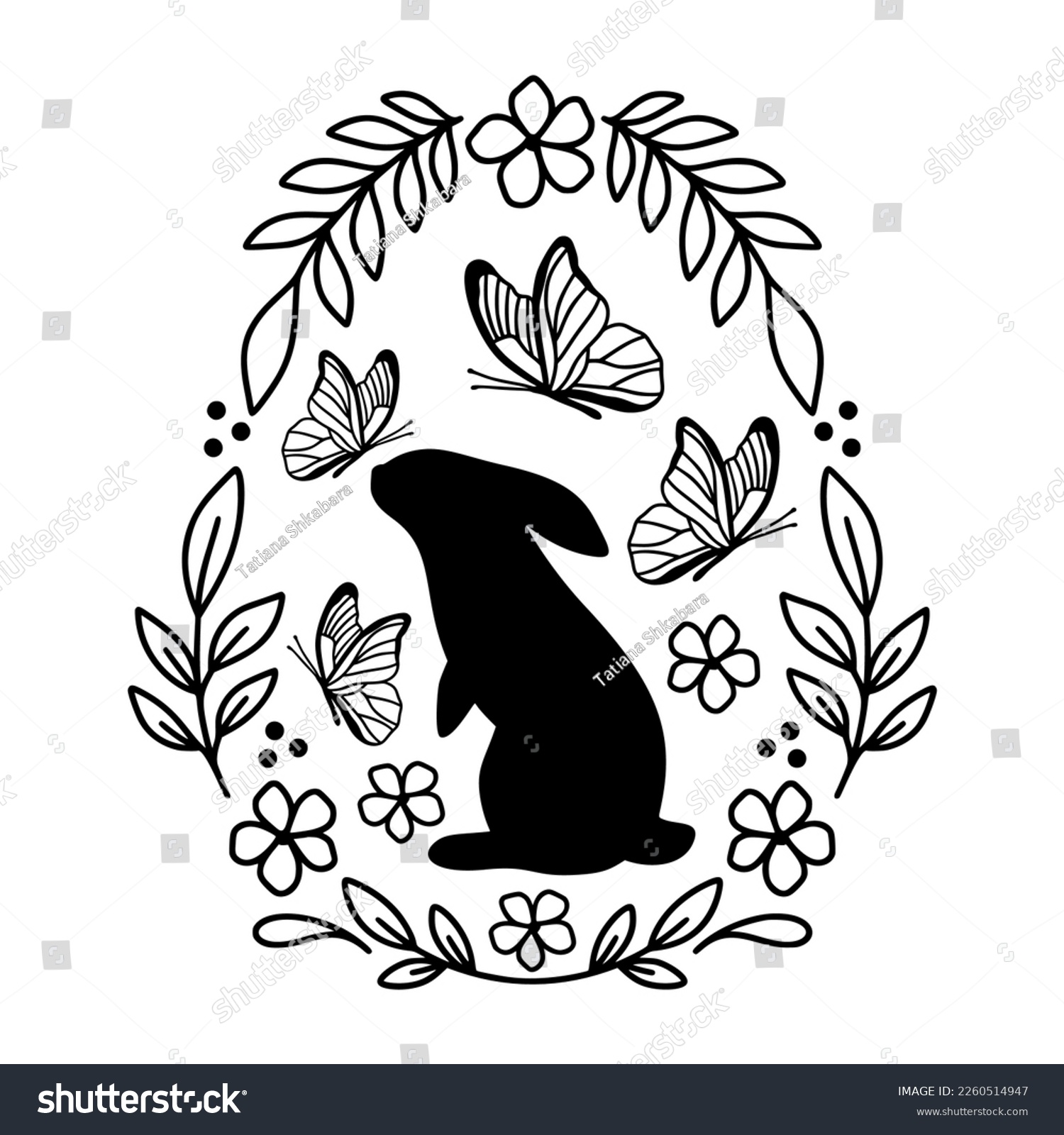SVG of Easter bunny silhouette with flowers svg
