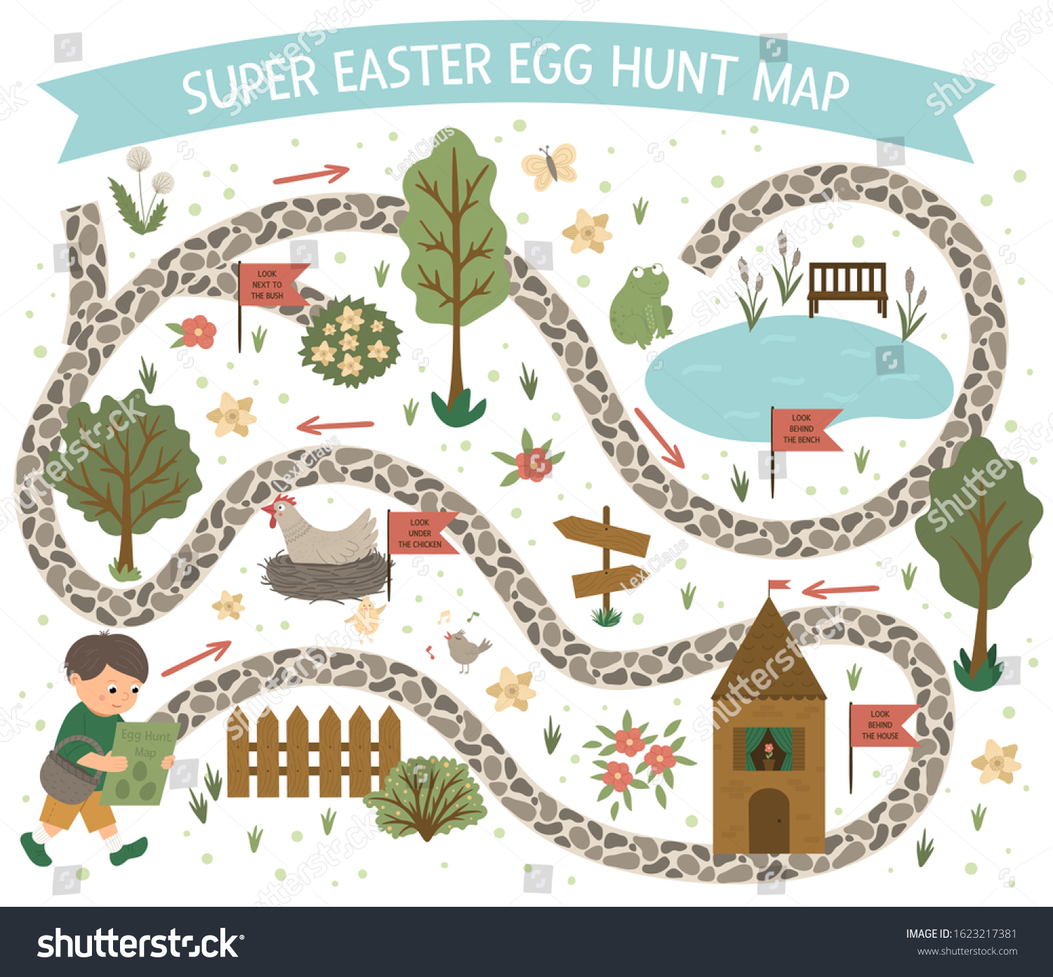 Easter Egg Hunt Map Set Flat Stock Vector Royalty Free