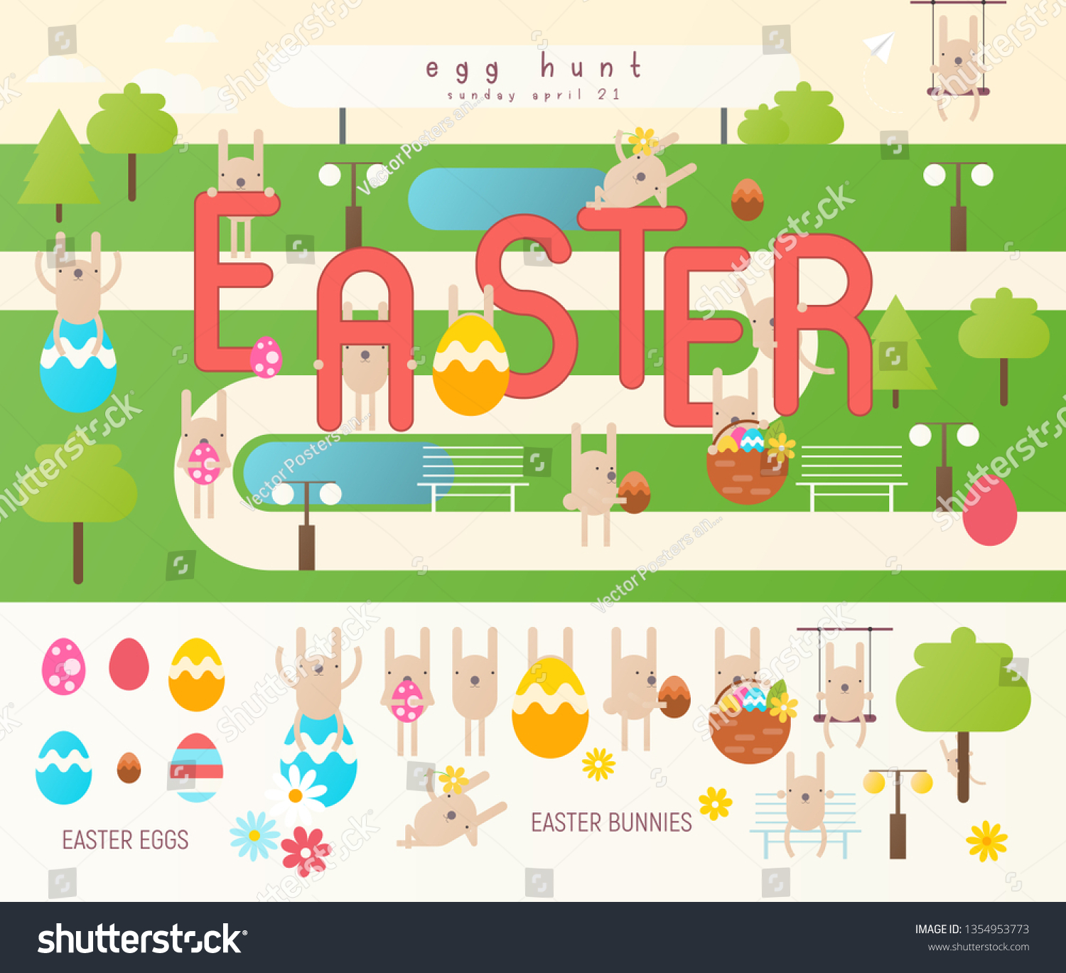 Easter Egg Hunt On Park Map Stock Vector Royalty Free