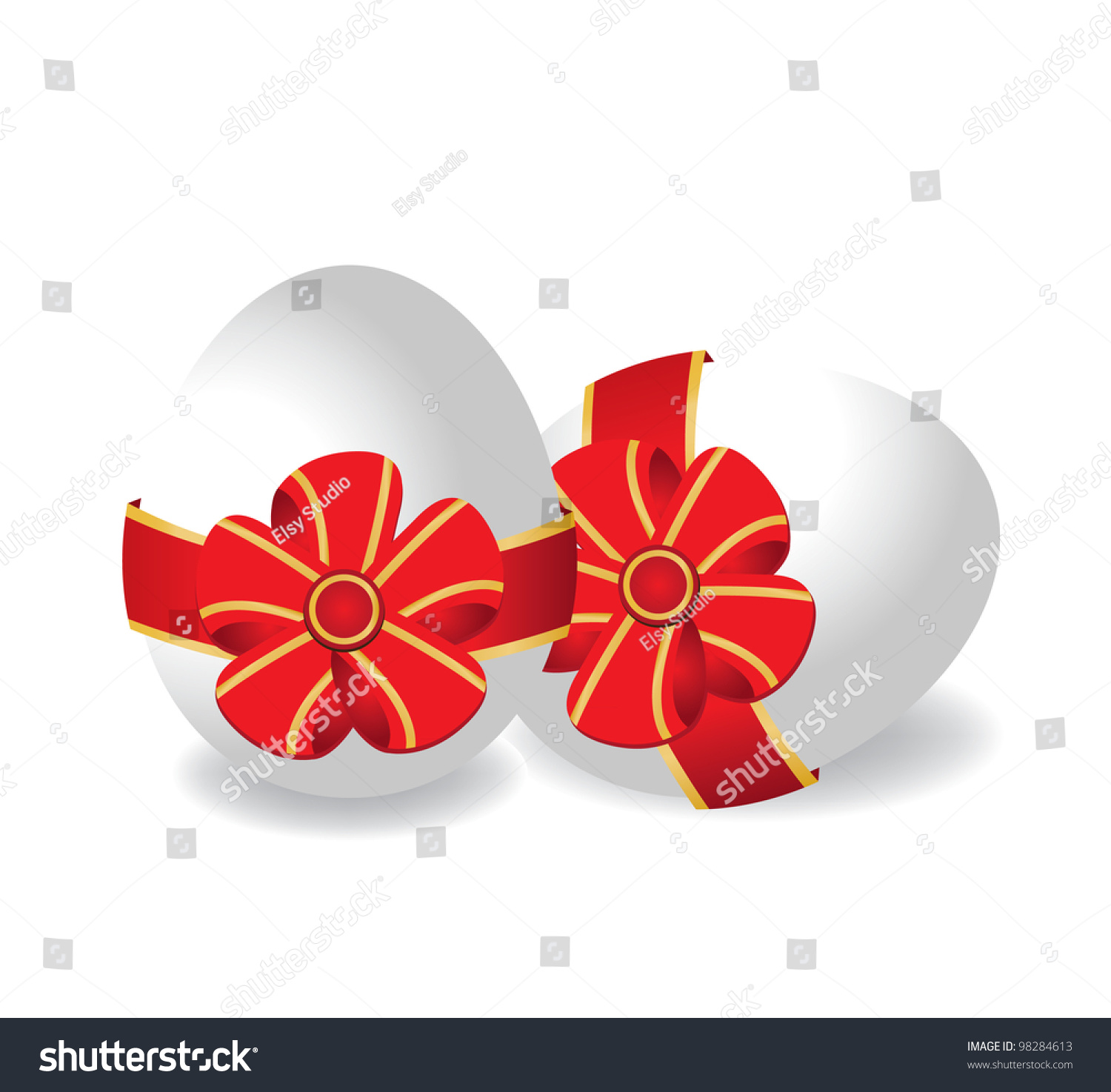 white eggs with red bows clip art preview