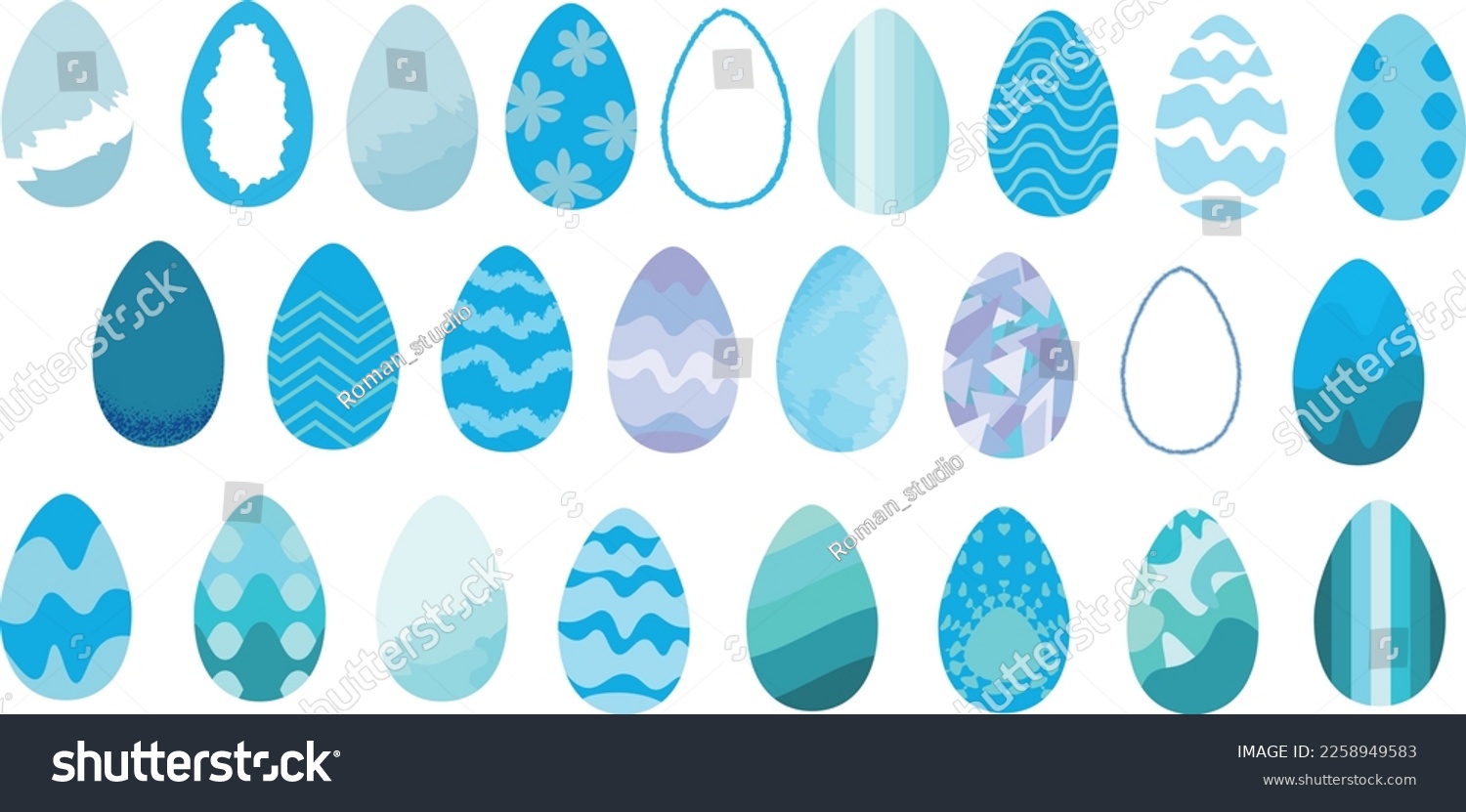 SVG of easter eggs colored different shades blue set vector svg
