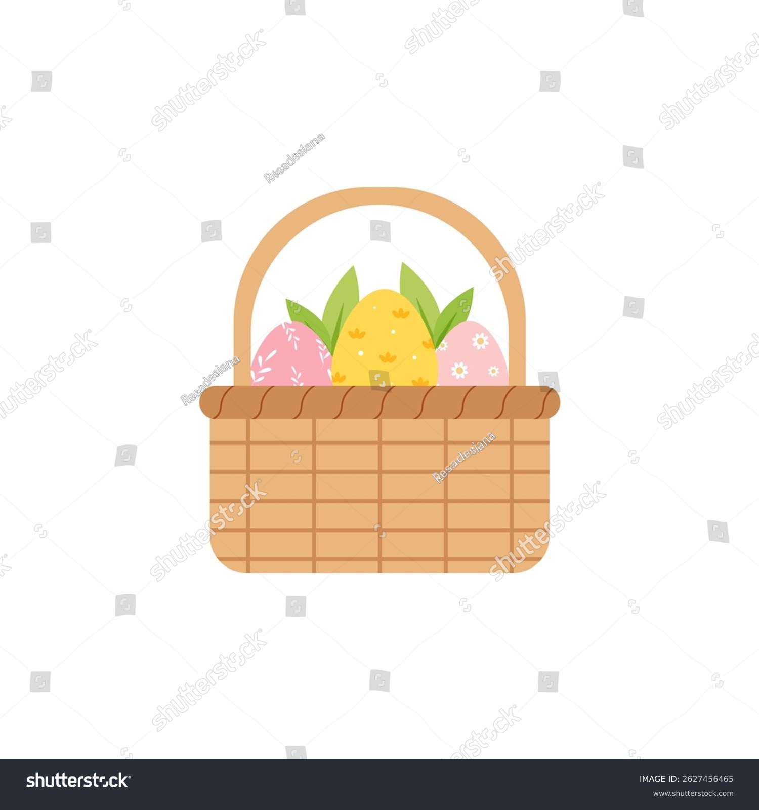 easter basket with eggs, leaves, and handle clip art preview