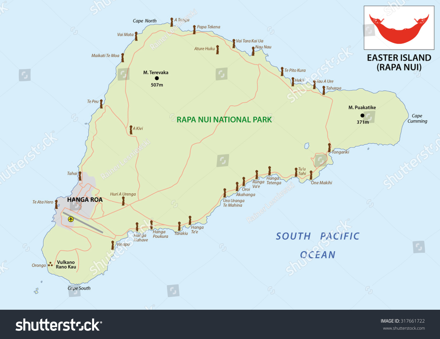 Easter Island Map With Flag Stock Vector 317661722 : Shutterstock