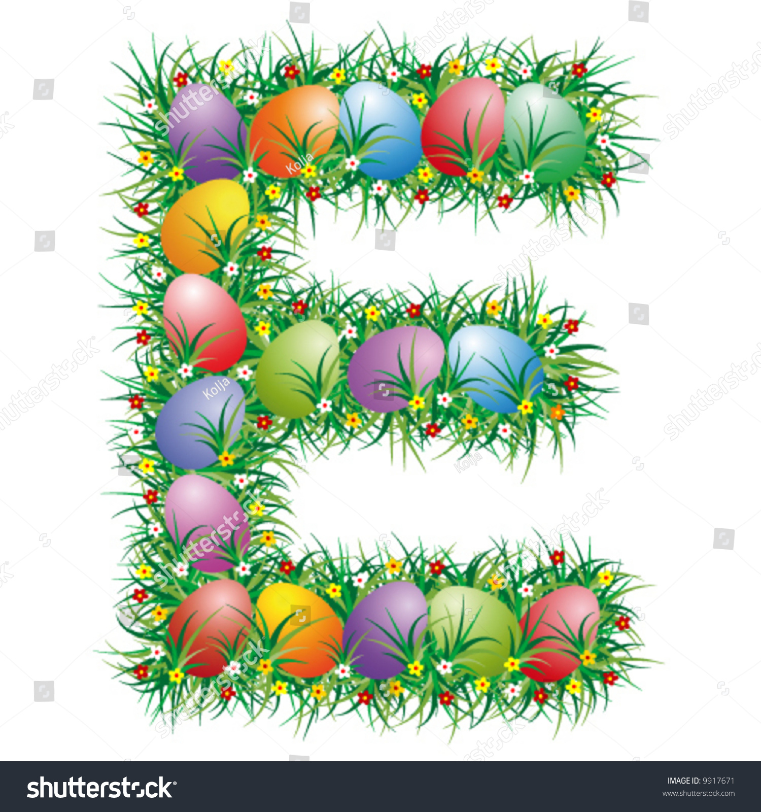 Easter Letter E Eggs Hidden Grass Stock Vector 9917671 - Shutterstock