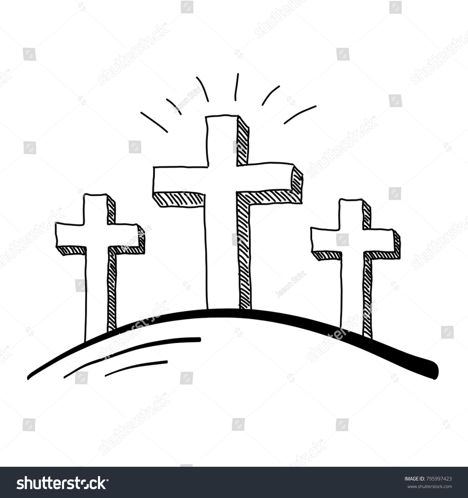 Easter Three Crosses Doodle Vector Stock Vector (Royalty Free