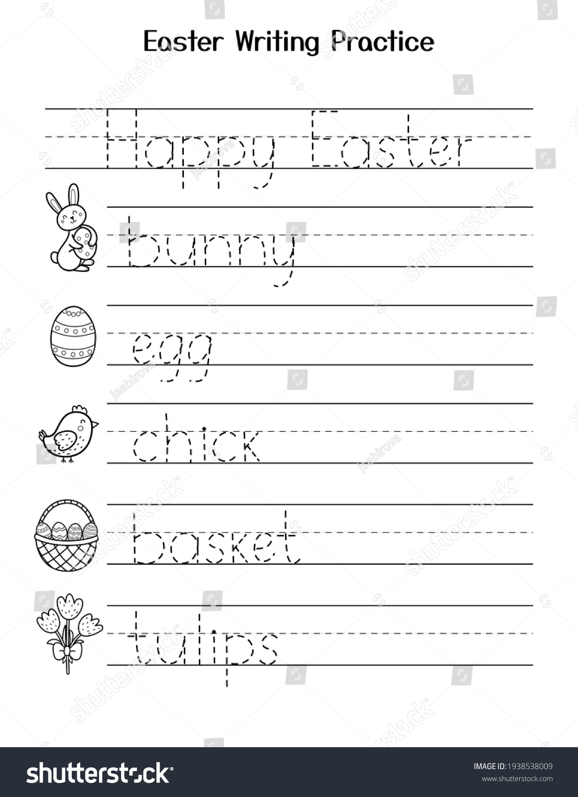 easter tracing words worksheet kids handwriting stock vector royalty free 1938538009 shutterstock