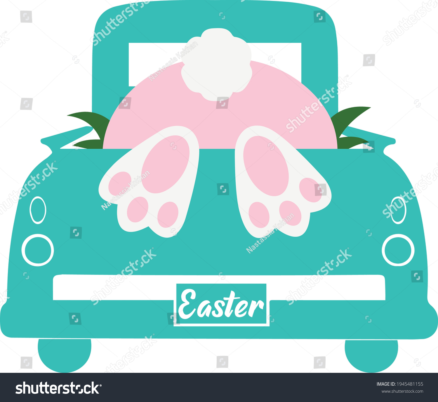 SVG of Easter Truck Svg vector Illustration isolated on white background. Easter Truck with bunny for Cricut and Silhouette. Vintage truck for design shirt and scrapbooking.Truck with easter rabbit svg