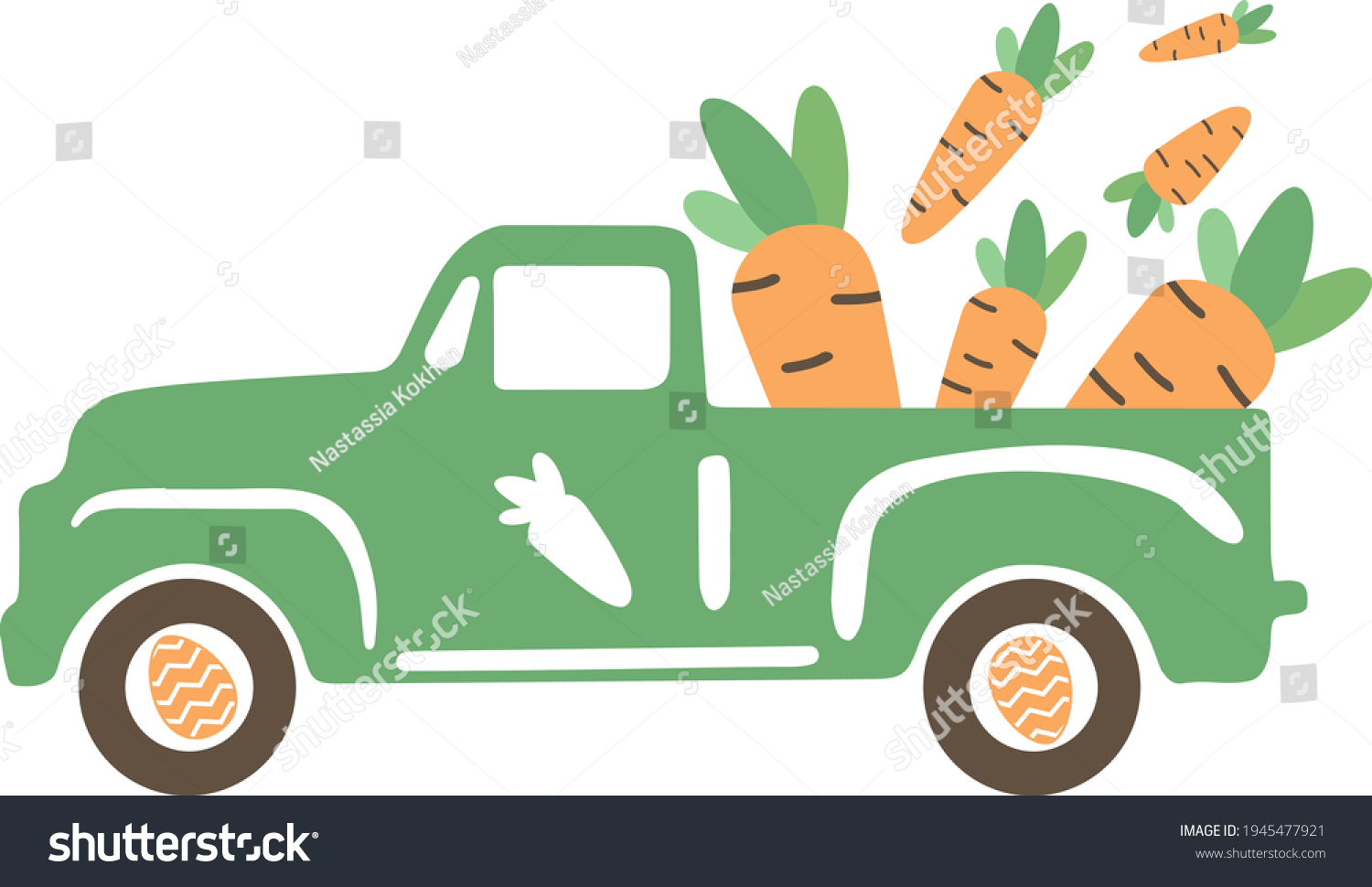 SVG of Easter Truck Svg vector Illustration isolated on white background. Easter Truck with carrots for Cricut and Silhouette. Vintage truck for design shirt and scrapbooking. svg