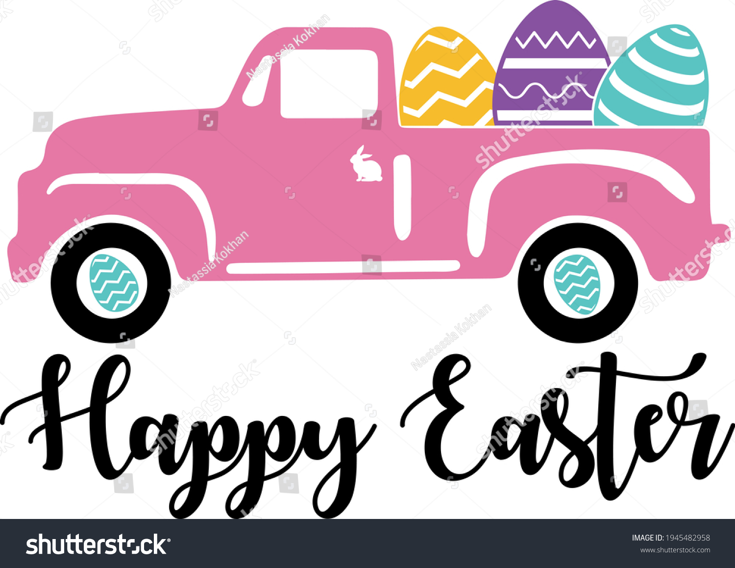 SVG of Easter Truck Svg vector Illustration isolated on white background. Easter Truck with easter eggs for Cricut and Silhouette. Vintage truck for design shirt and scrapbooking. svg