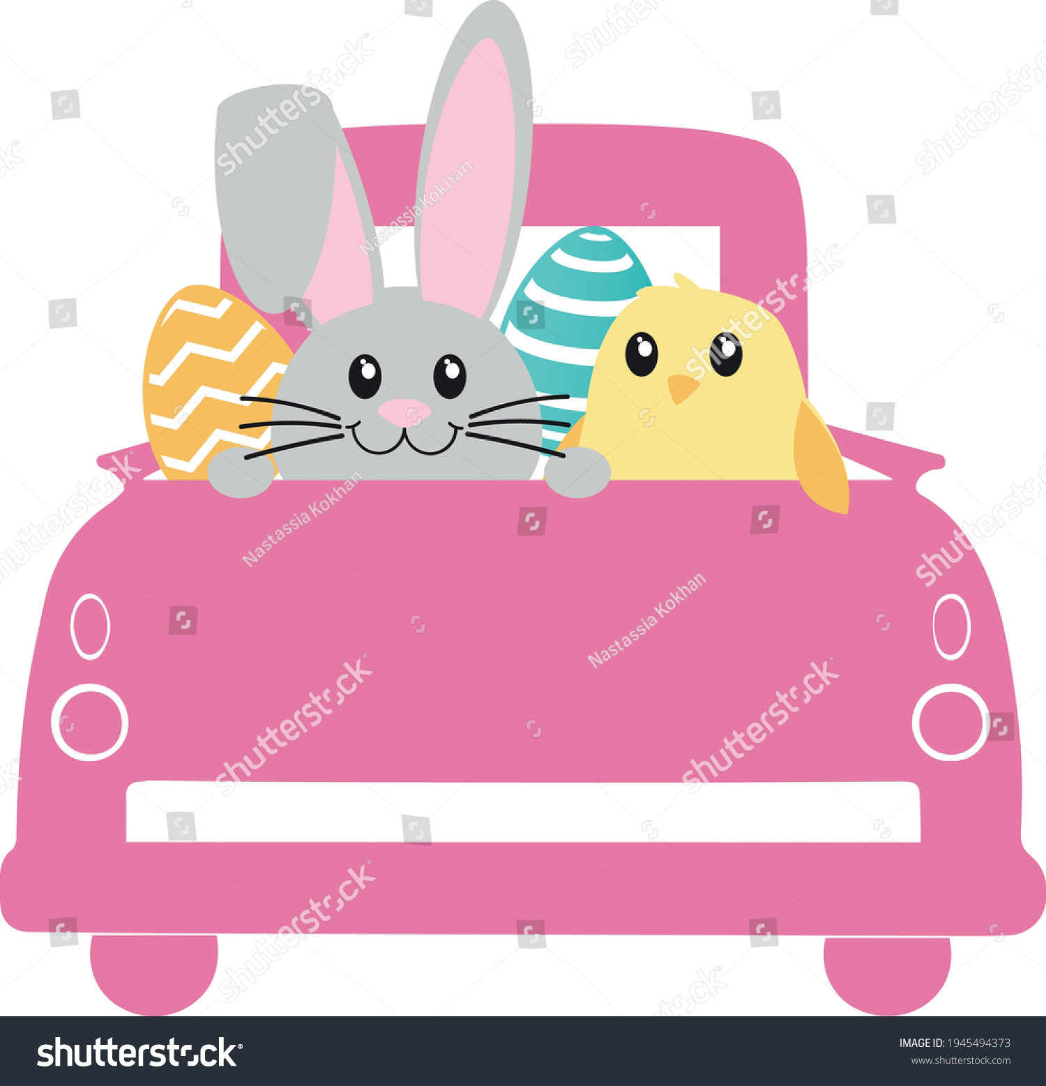 SVG of Easter Truck Svg vector Illustration isolated on white background. Easter Truck with easter eggs, carrot, easter bunny,chicken for Cricut and Silhouette. Vintage truck for shirt and scrapbooking. svg