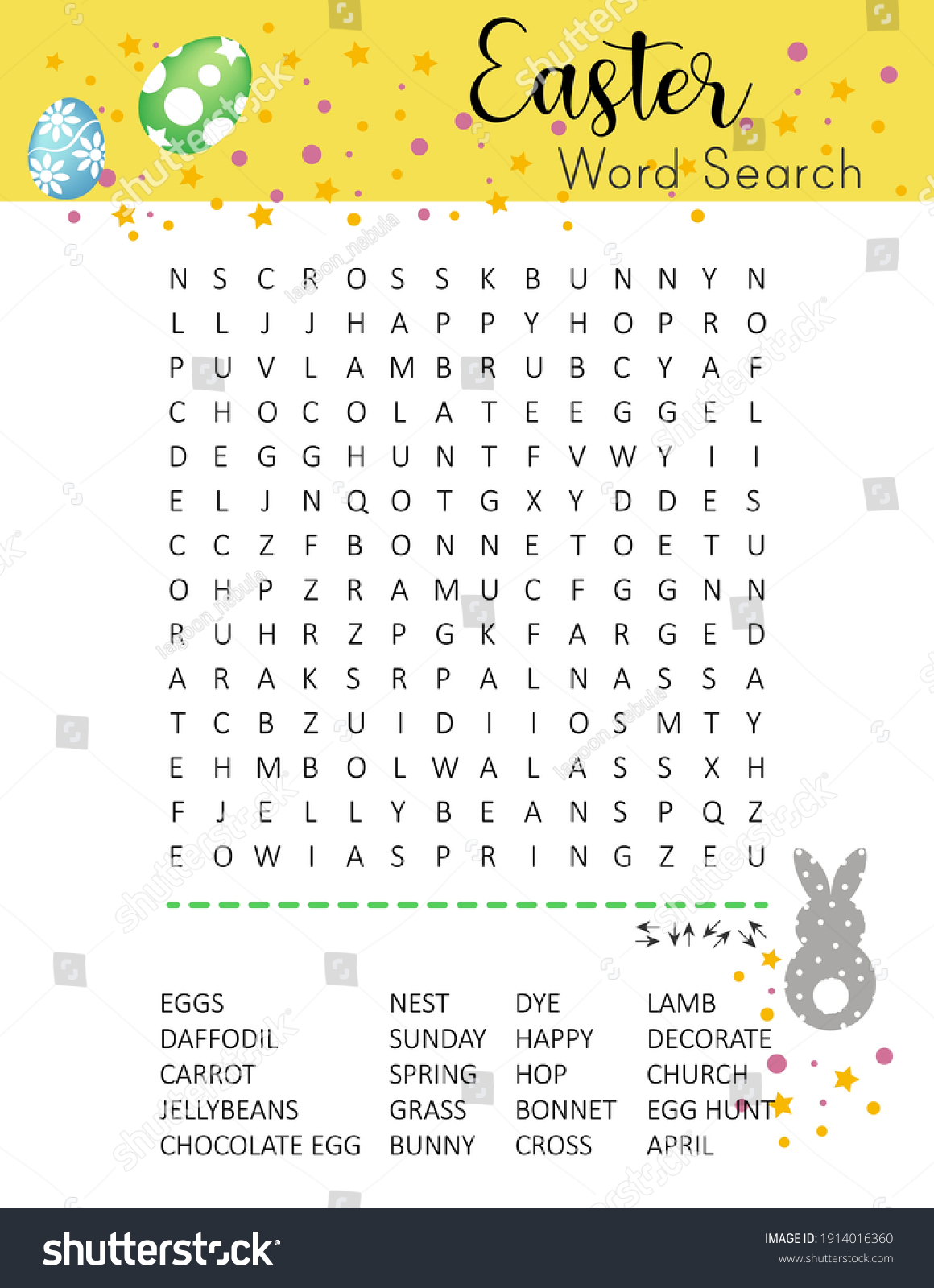 イースターの単語検索パズル 子供向けの教育ゲーム 休日のクロスワード パーティーカード 英語の単s語を学ぶための難しいワークシート のベクター画像素材 ロイヤリティフリー Shutterstock