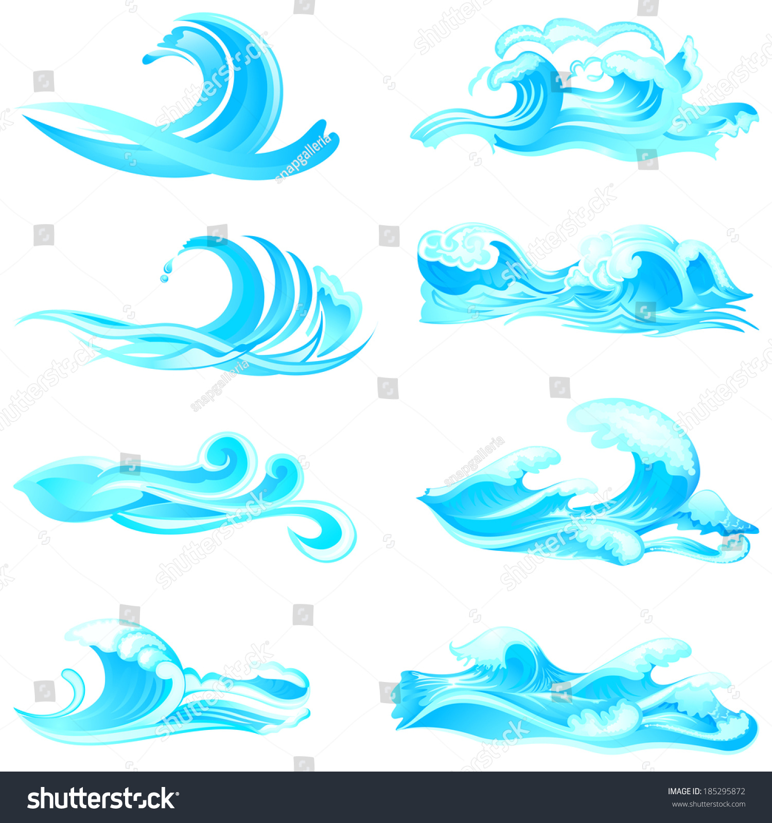 Download Easy Edit Vector Illustration Waves Collection Stock Vector (Royalty Free) 185295872 - Shutterstock