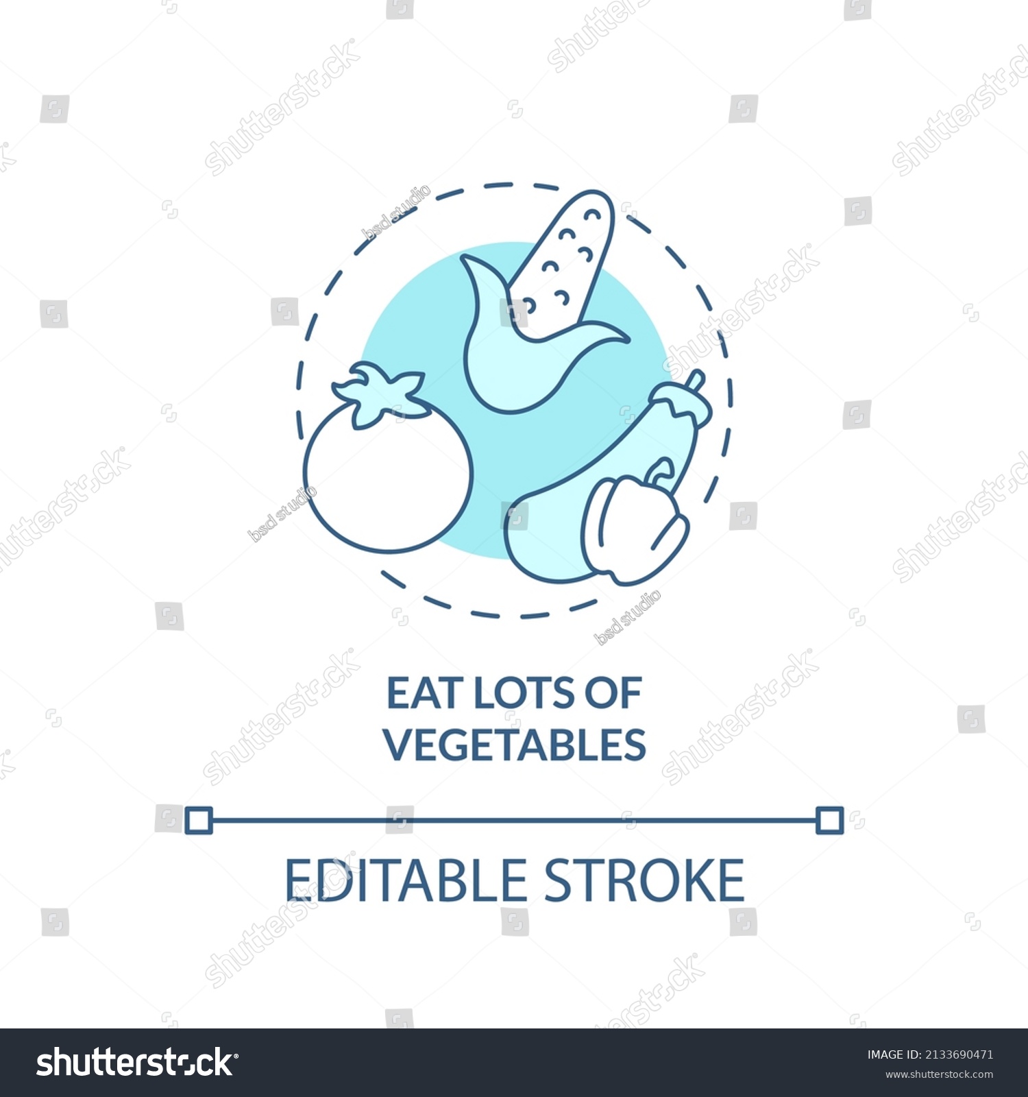 SVG of Eat lots of vegetables turquoise concept icon. Building healthy bones abstract idea thin line illustration. Isolated outline drawing. Editable stroke. Arial, Myriad Pro-Bold fonts used svg