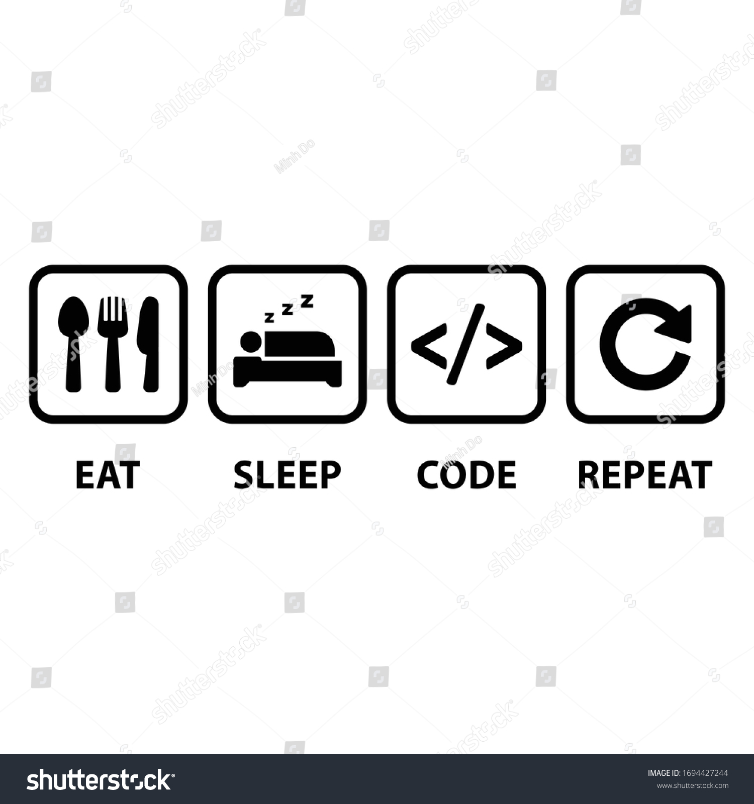 Eat Sleep Code Repeat Icons On Stock Vector Royalty Free