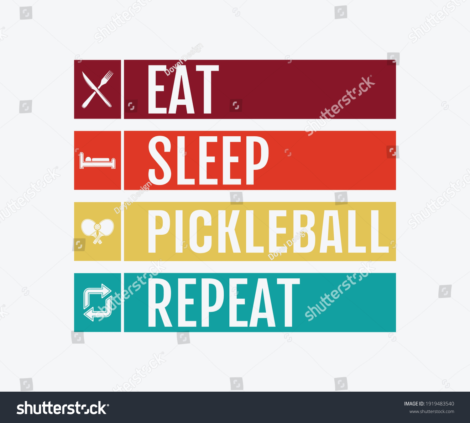 SVG of Eat sleep PickleBall repeat, Printable Vector Illustration. Pickleball SVG. Great for badge t-shirt and postcard designs. Vector graphic illustration. svg