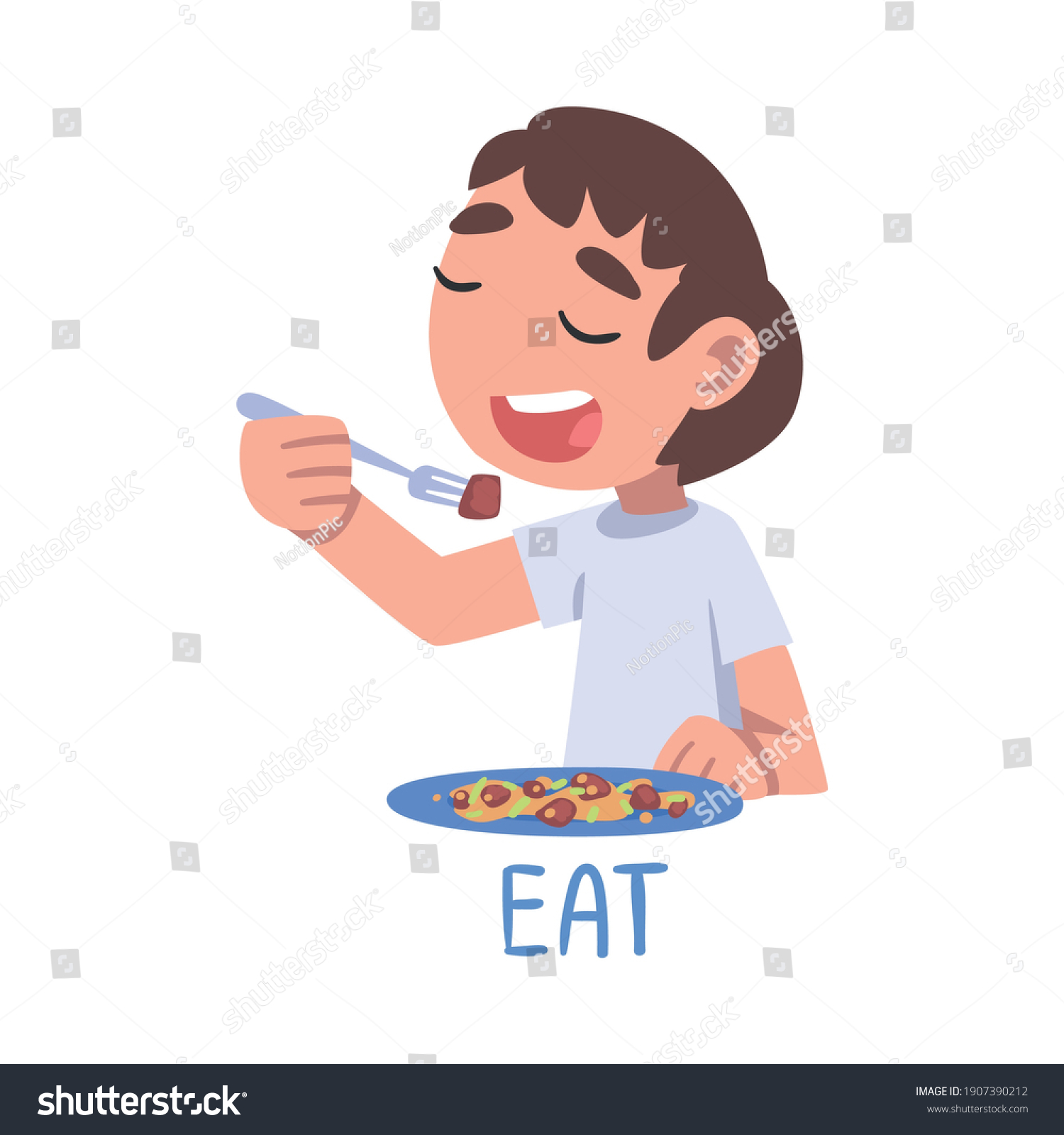 Eat Word Verb Expressing Action Children Stock Vector (Royalty Free ...