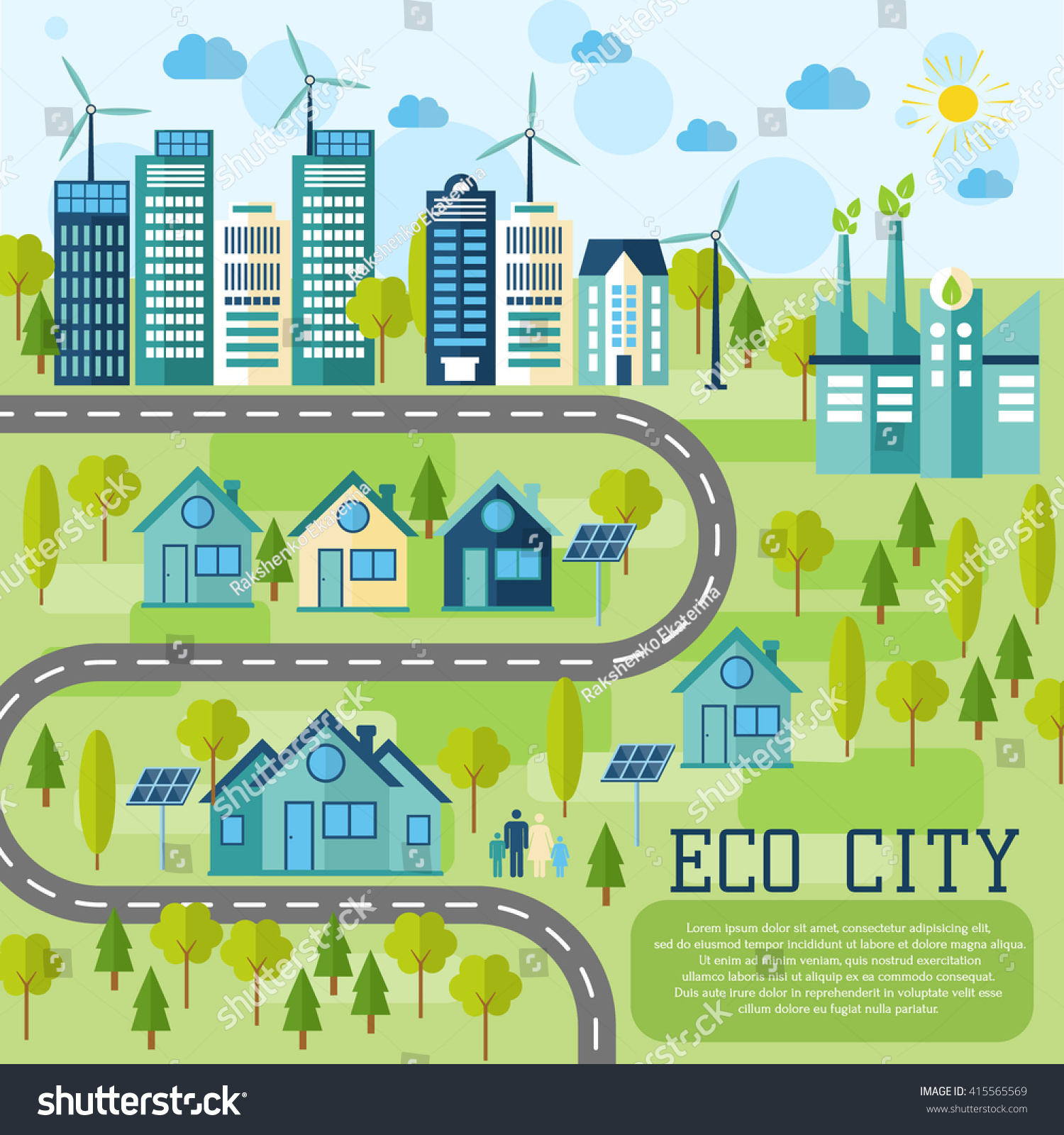 Eco City Flat Design Ecology Concept Stock Vector 415565569 - Shutterstock