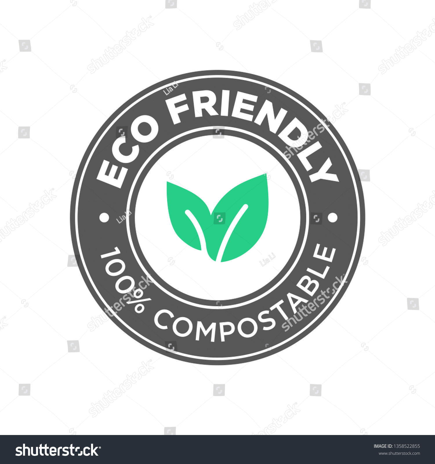 SVG of Eco Friendly. 100% Compostable icon. Round green and black symbol. svg