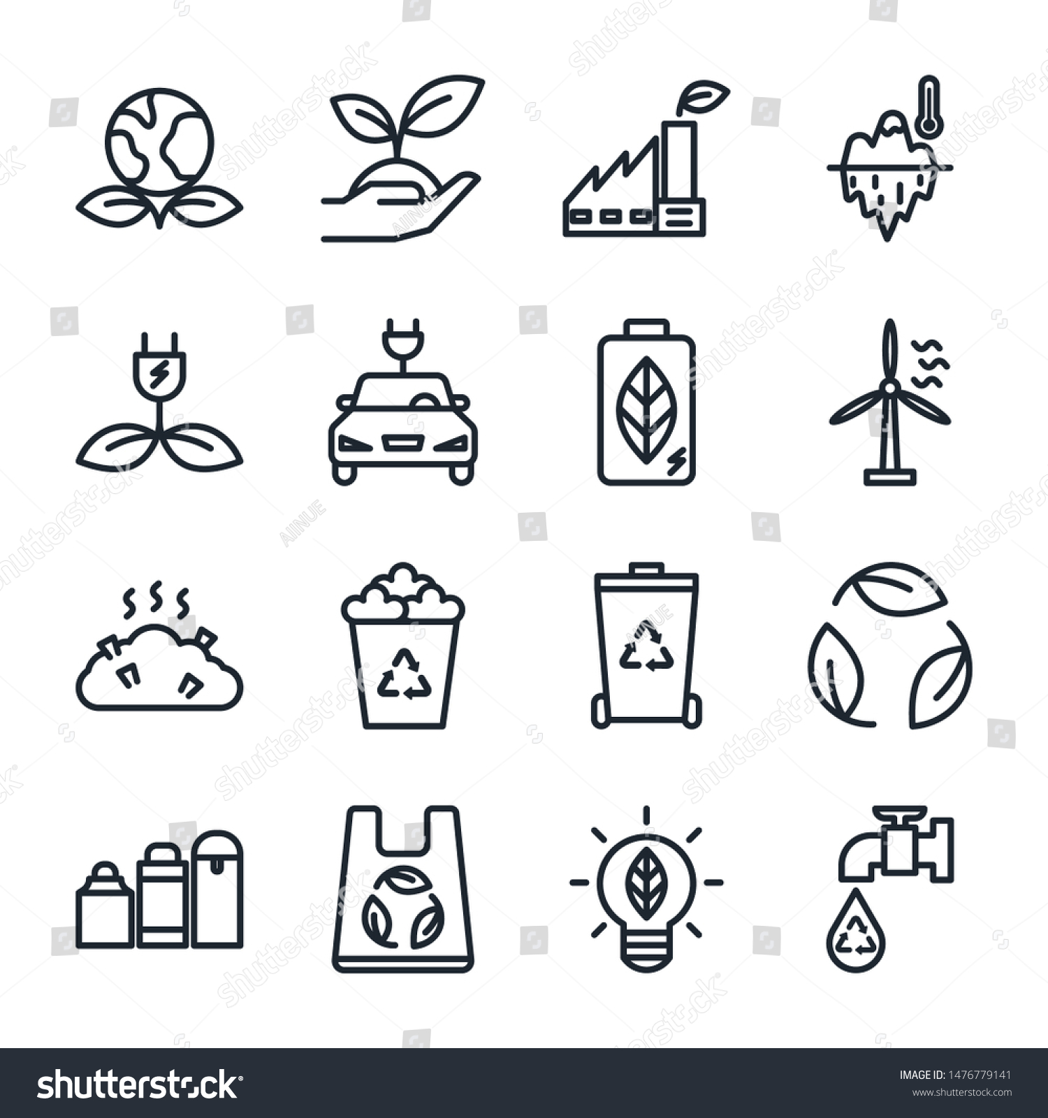 Eco Outline Icon Setenergy Recycling Iconvector Stock Vector (Royalty ...