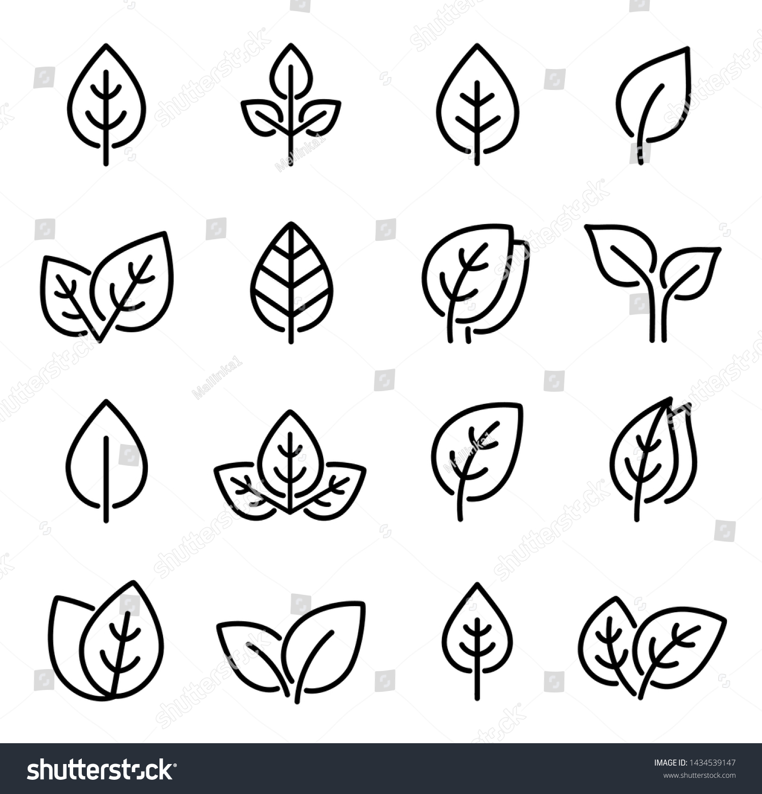 SVG of eco set of black line leaf icons on white background svg