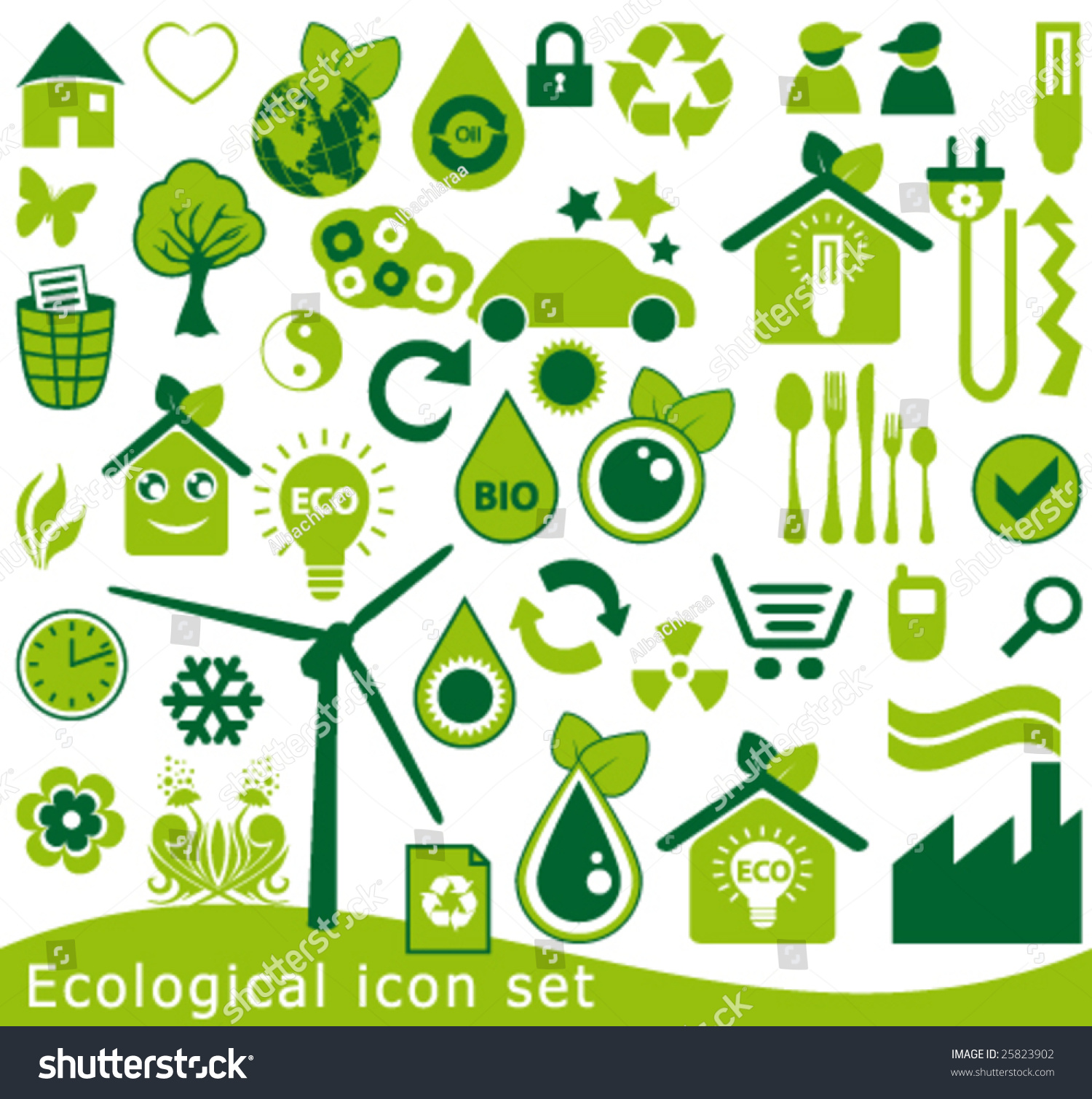 Ecological Icon Set. 42 Green Vector Symbols For The Environmental ...