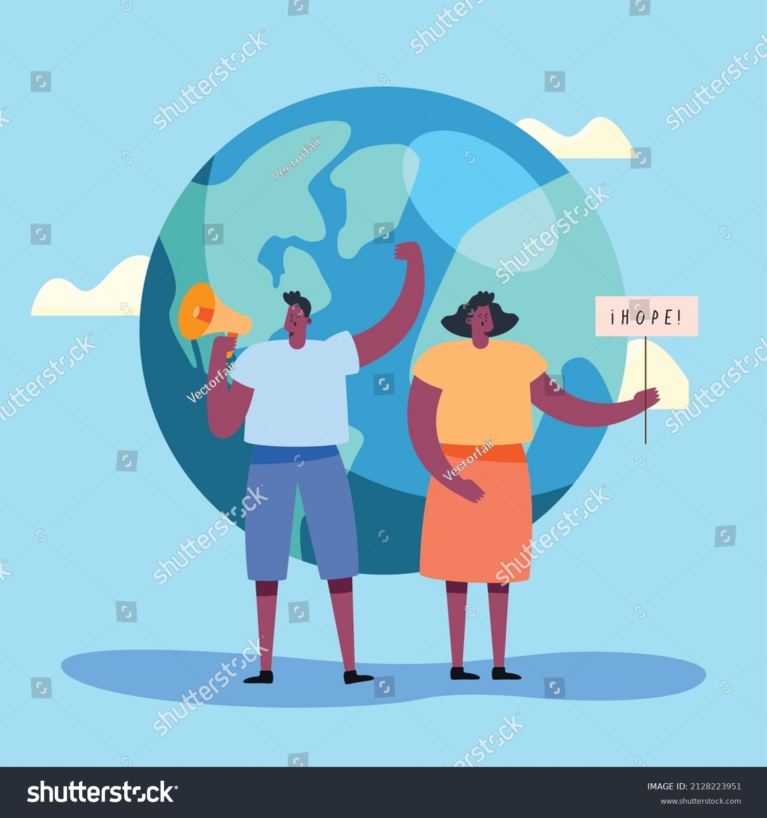 Ecologists Couple Planet Earth Stock Vector (Royalty Free) 2128223951 ...