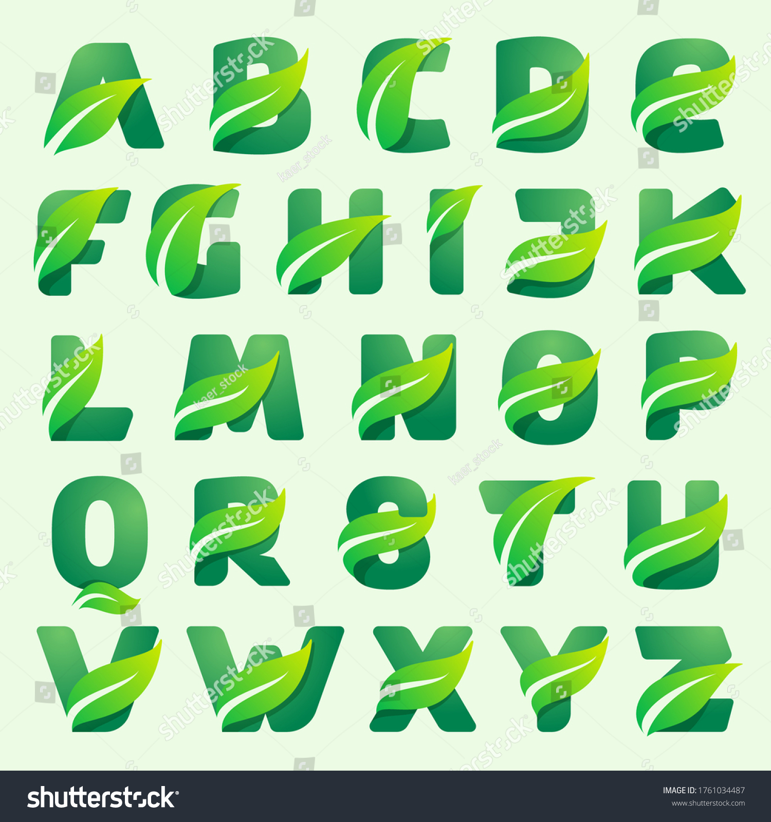 Ecology Alphabet Green Leaves Vector Typeface Stock Vector (Royalty ...