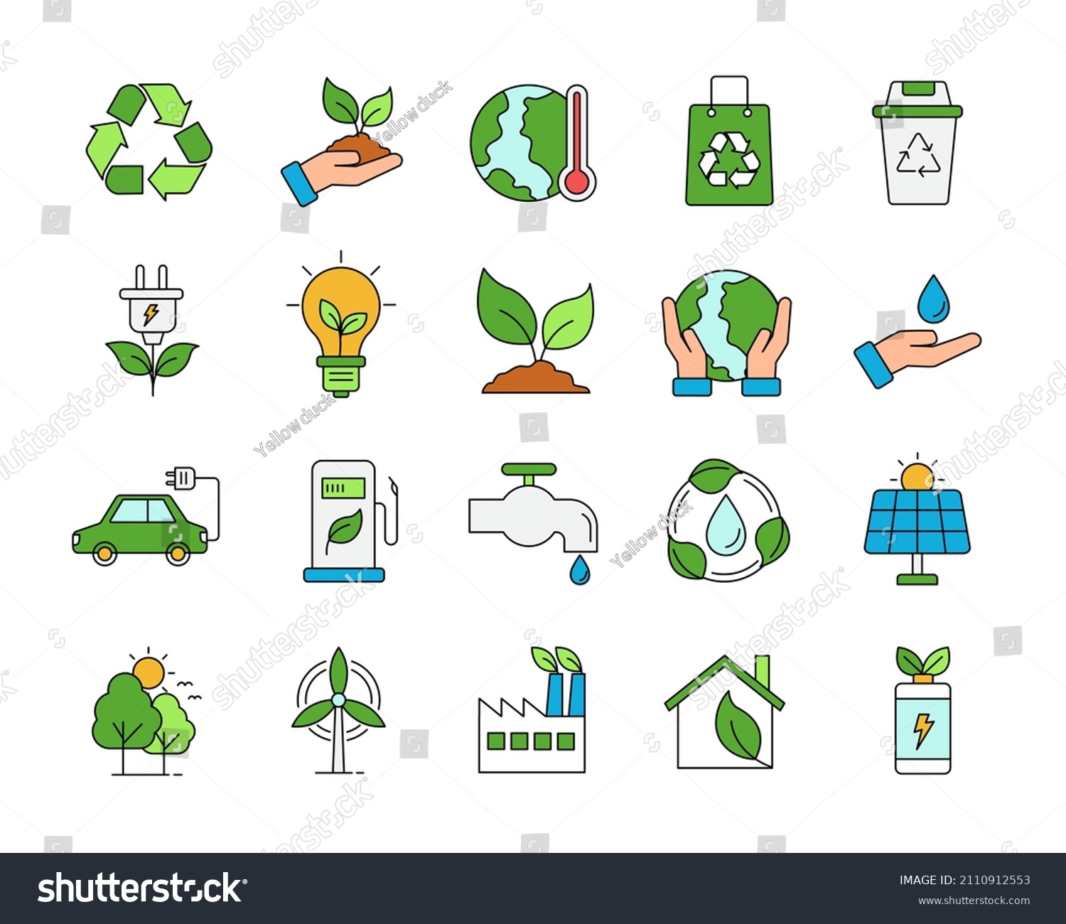 Ecology Environment Colorful Outline Icon Set Stock Vector (Royalty ...