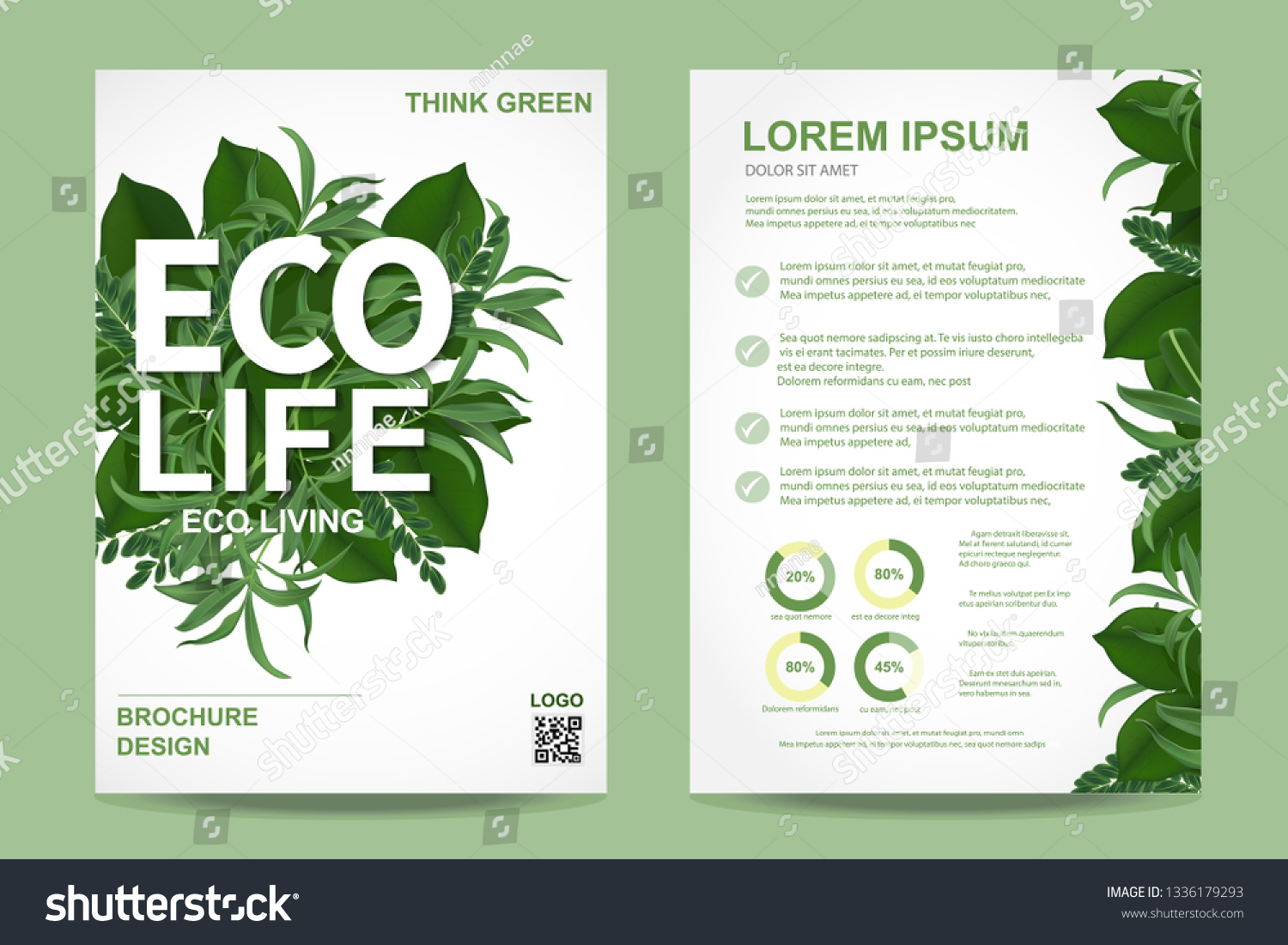 サイズのエコパンフレットデザインレイアウトテンプレート エコライフ グリーンコンセプト ベクター画像 のベクター画像素材 ロイヤリティフリー
