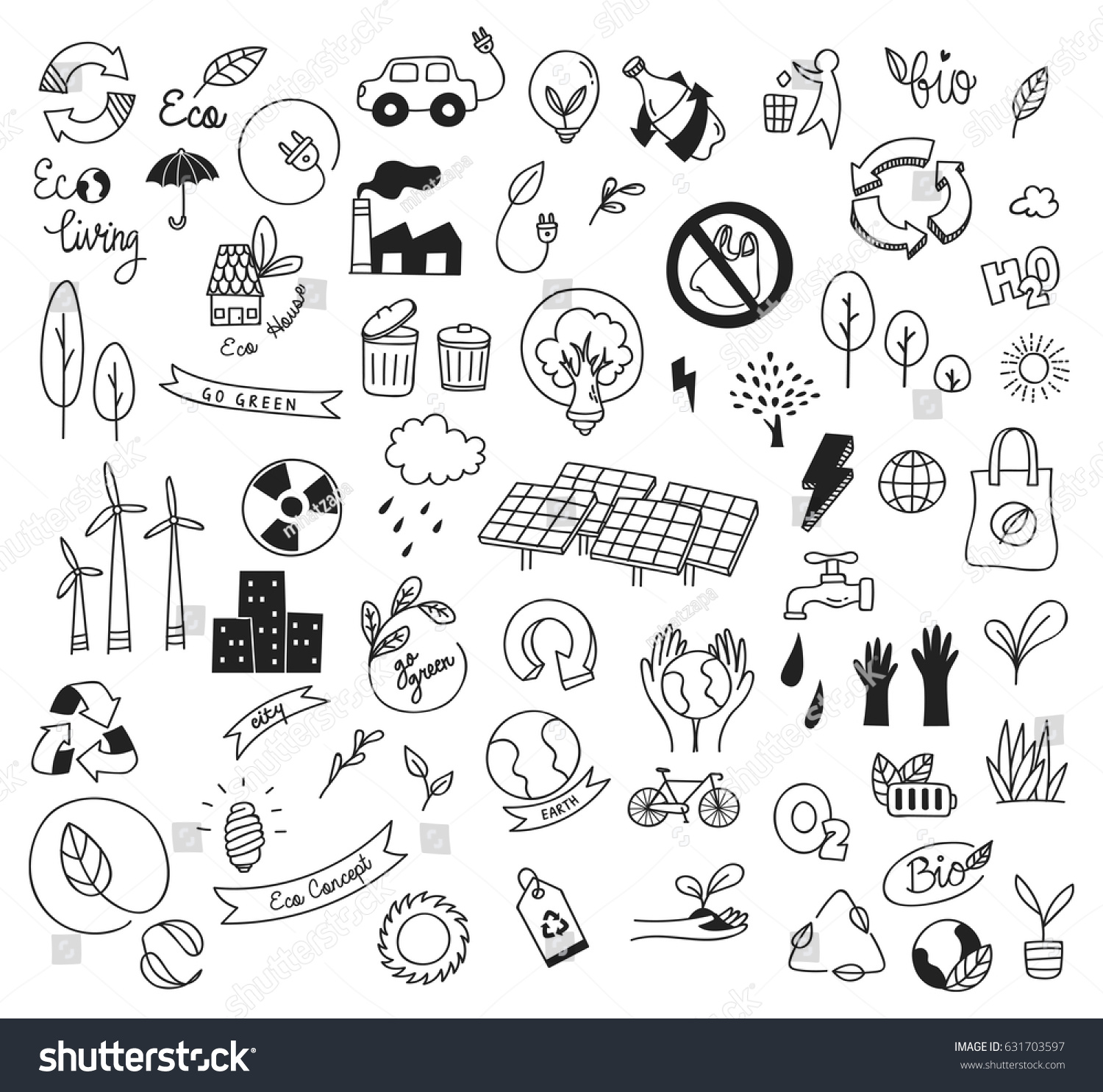 Ecology Concept Doodle Isolated On White Stock Vector (Royalty Free ...