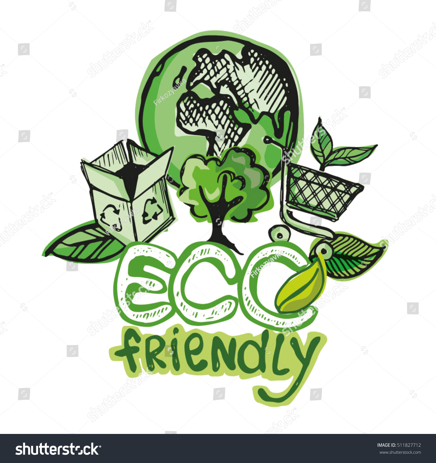 Ecology Concept Poster Eco Friendly Doodle Stock Vector Royalty