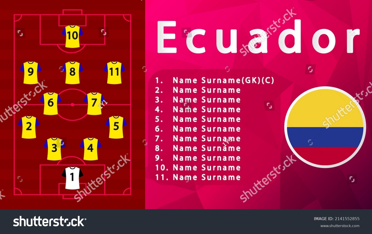 Ecuador National Football Team Formation On Stock Vector (Royalty Free